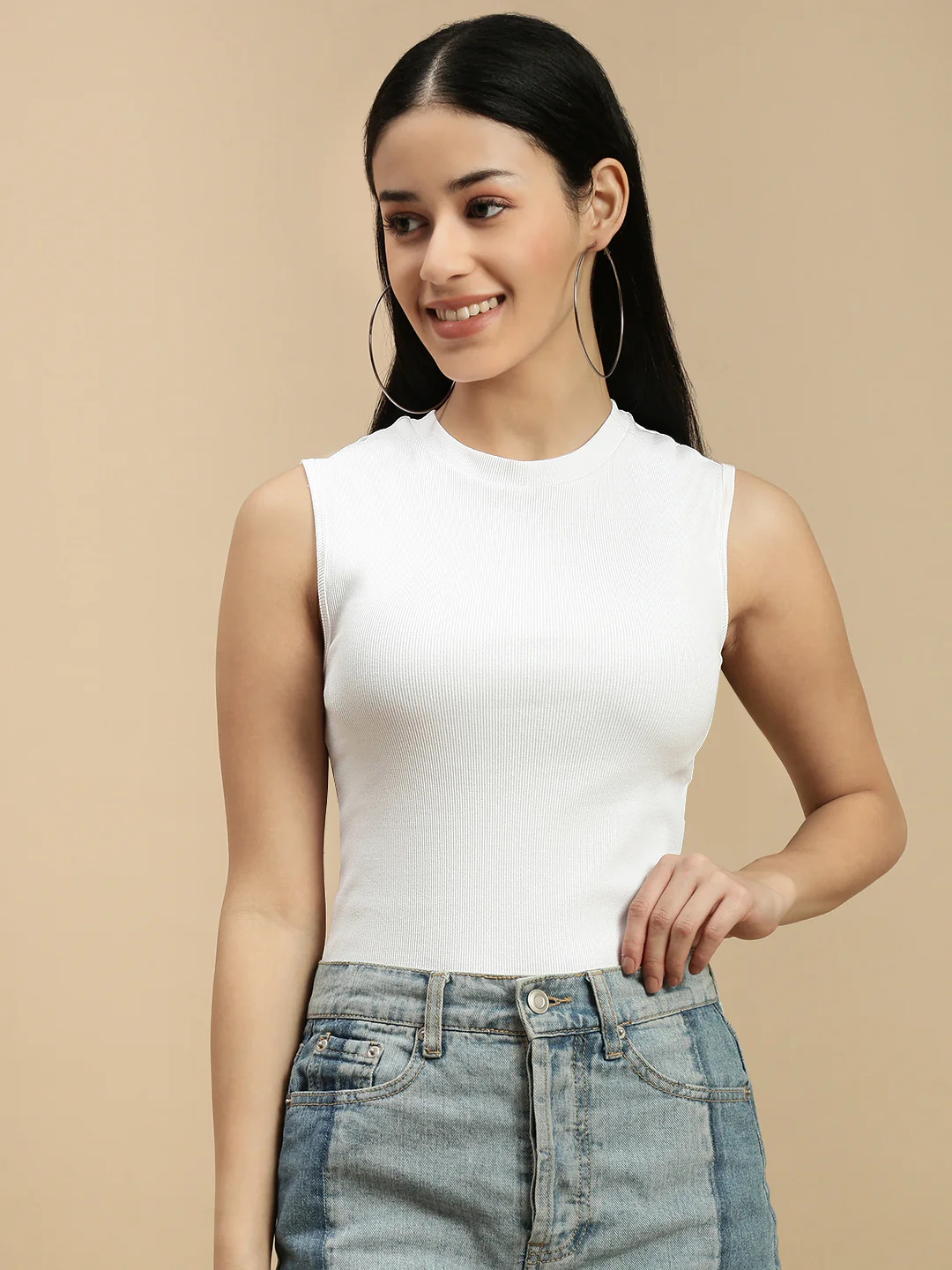 Women White Sleeveless Top - Image 2