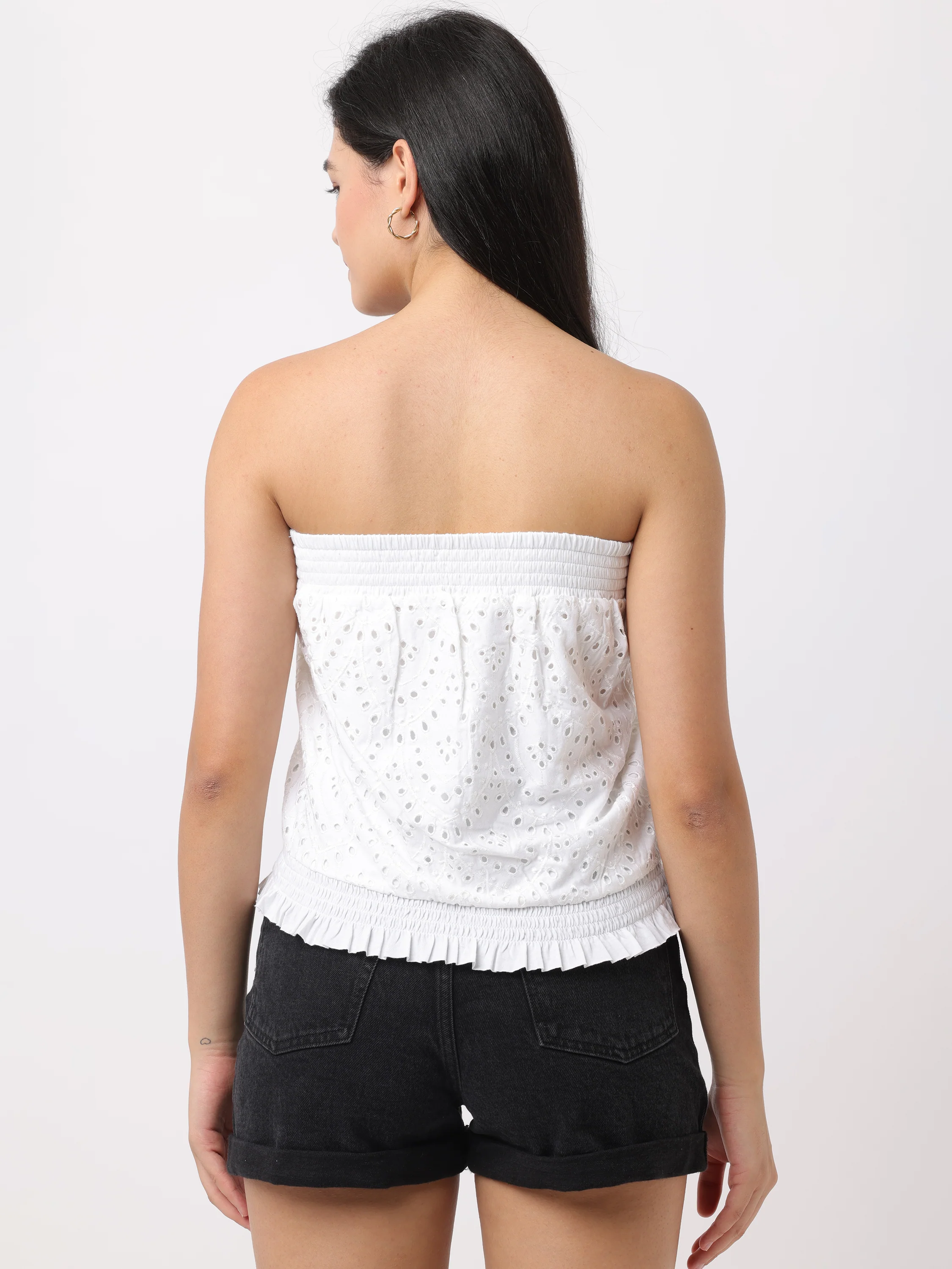 Women White Schiffli Tube Top - Image 2