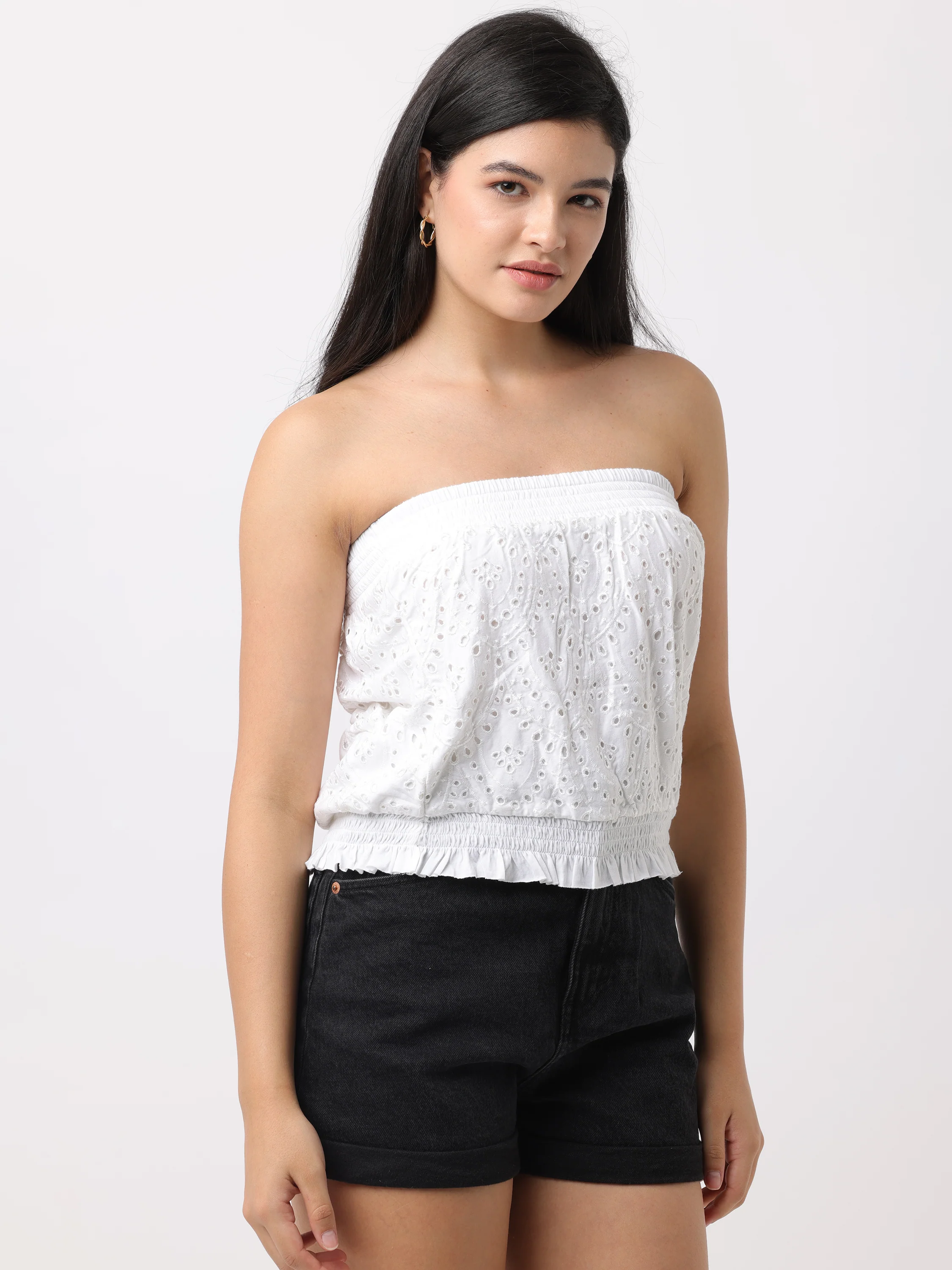 Women White Schiffli Tube Top - Image 6