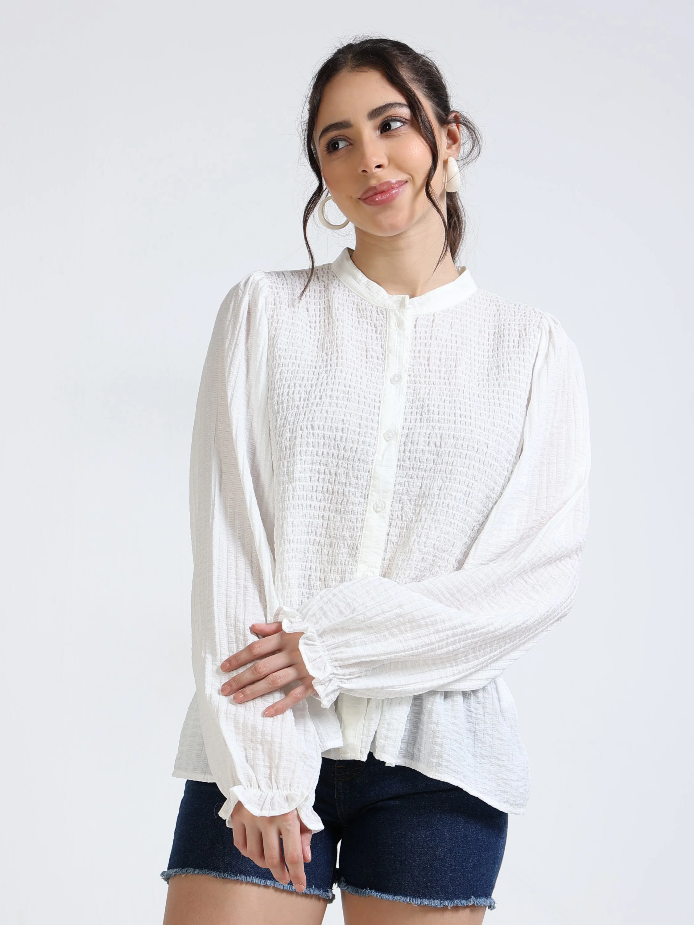 Women White Smocked Body Top - Image 2