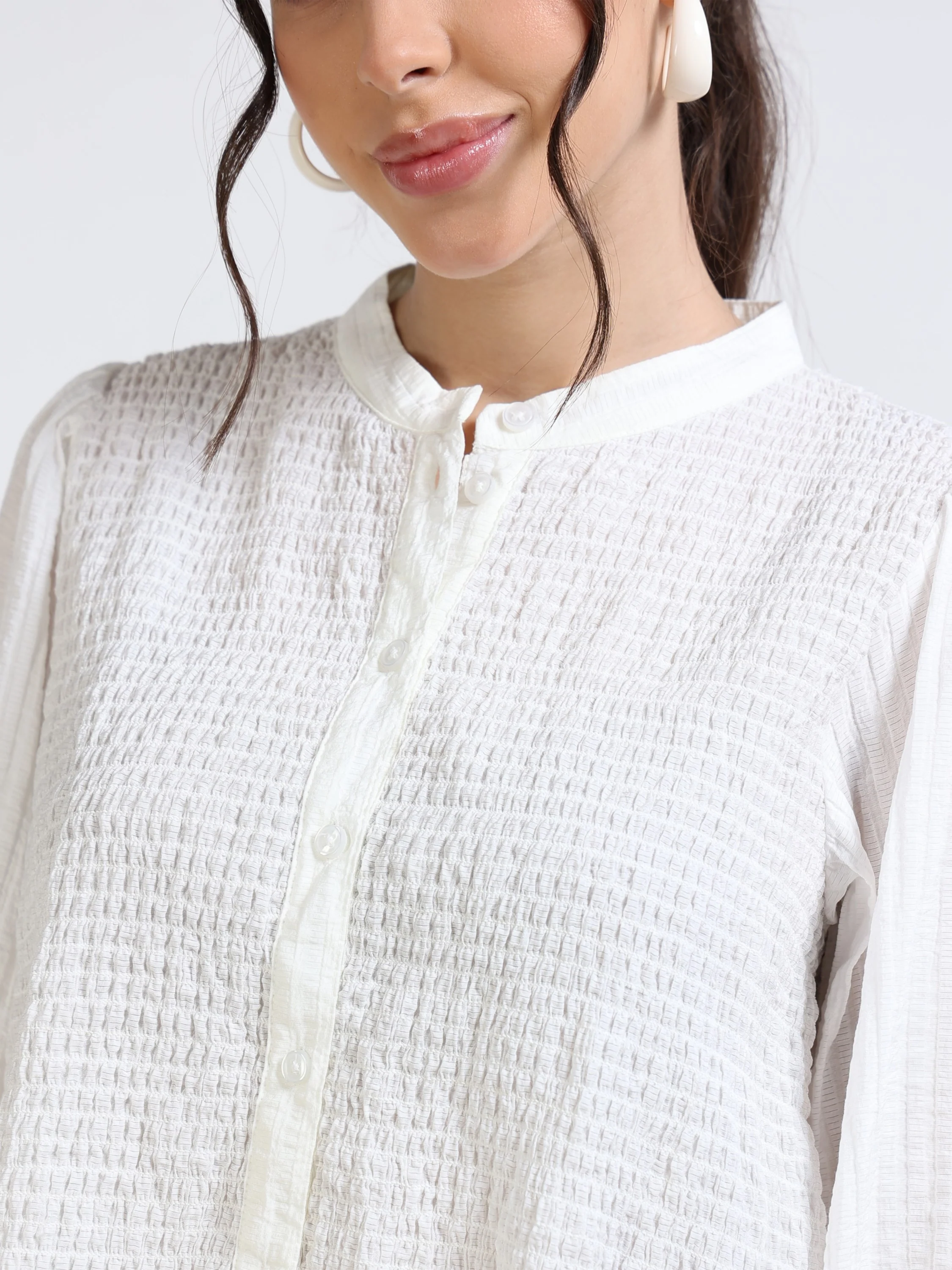 Women White Smocked Body Top - Image 3