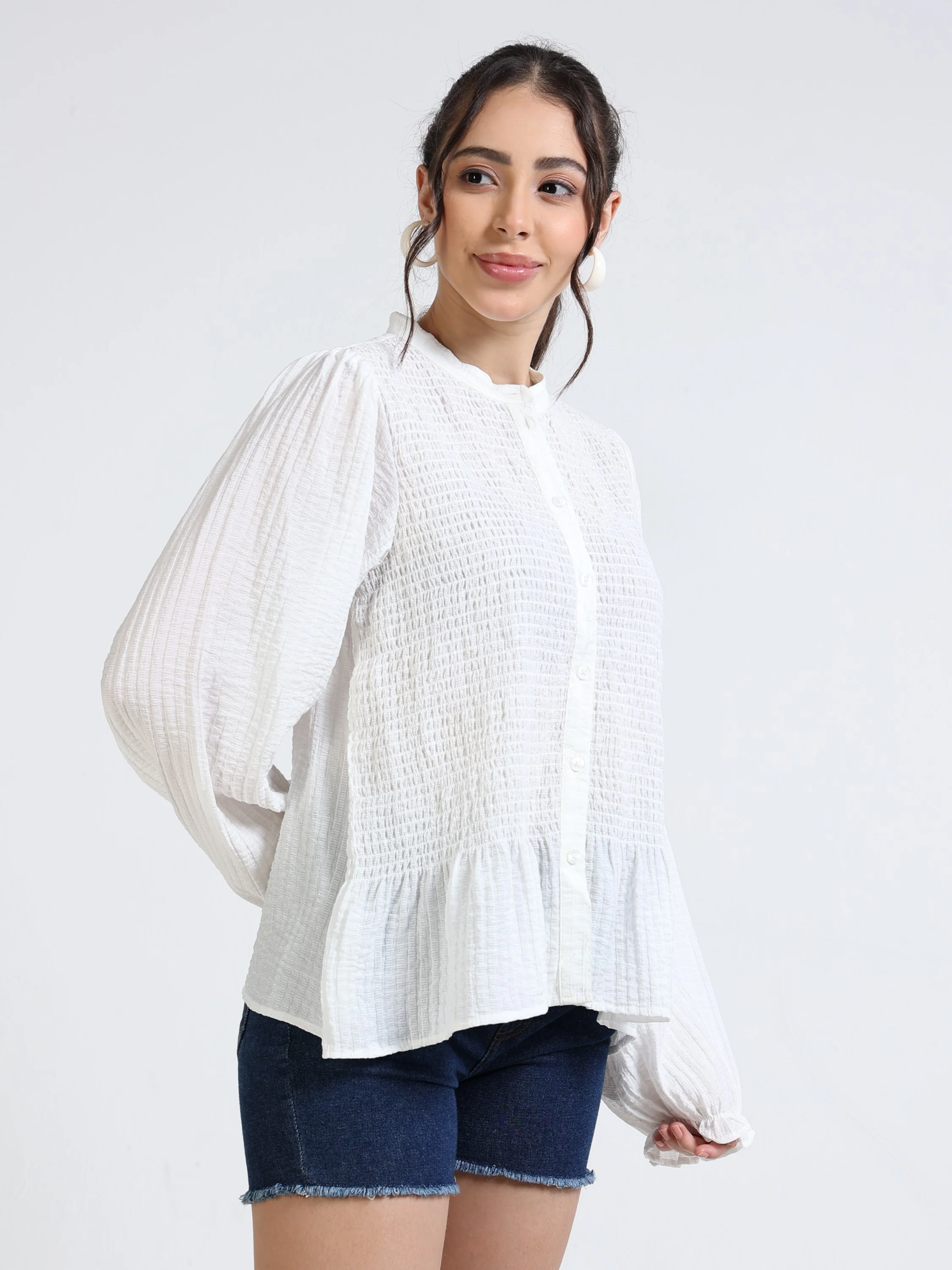 Women White Smocked Body Top - Image 5