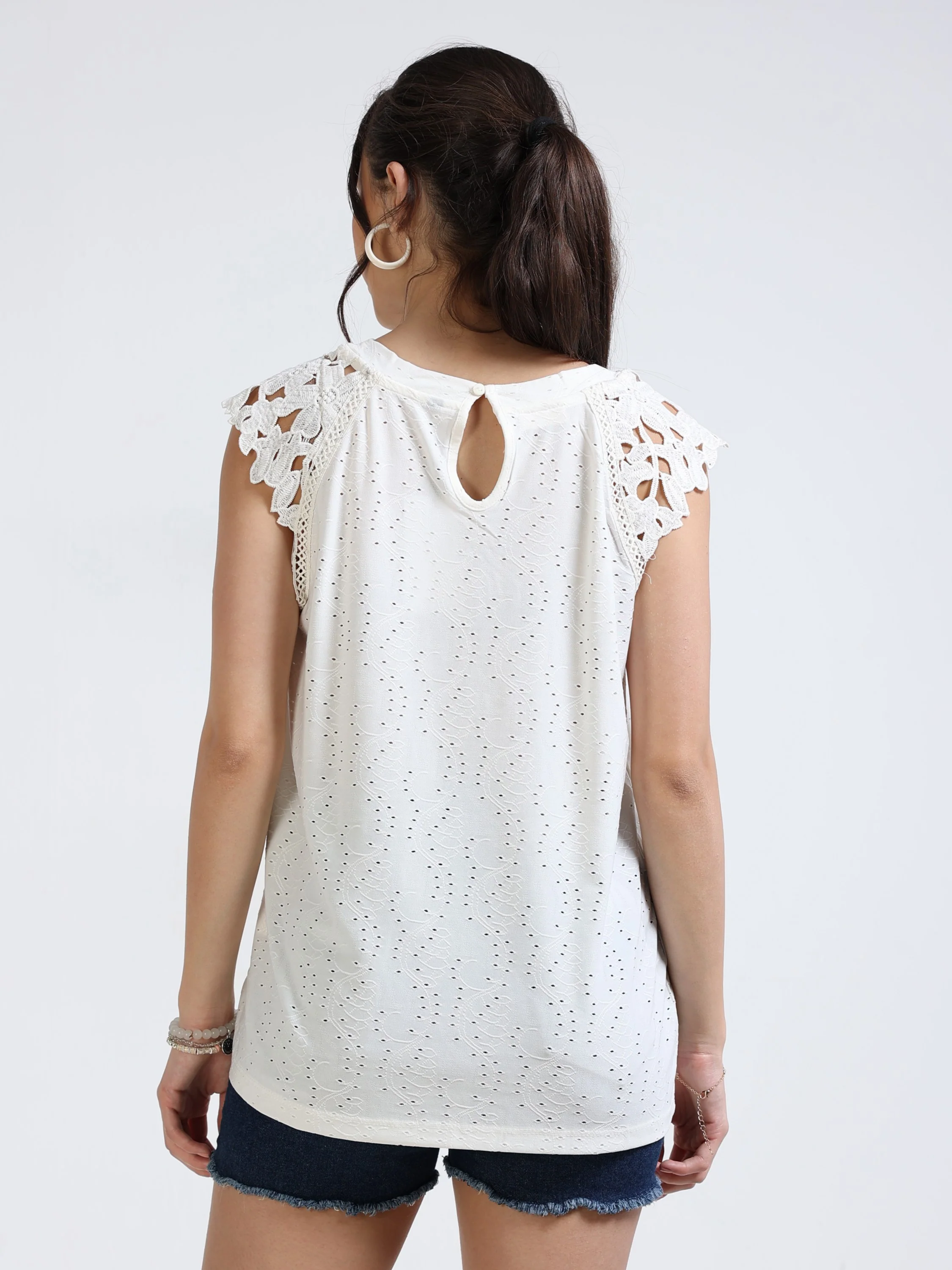 Women White Stylish Sleeve Top - Image 3