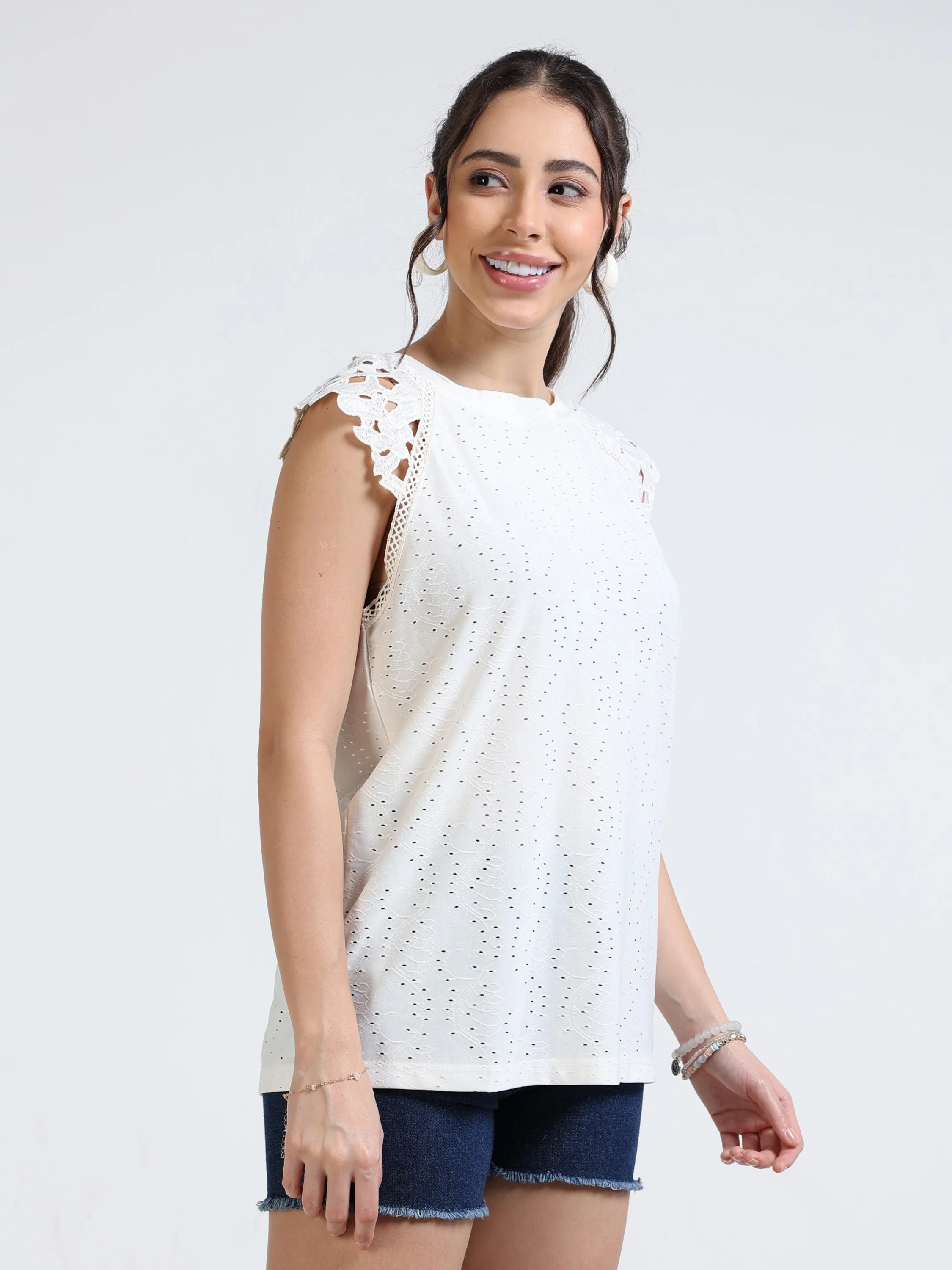 Women White Stylish Sleeve Top - Image 5