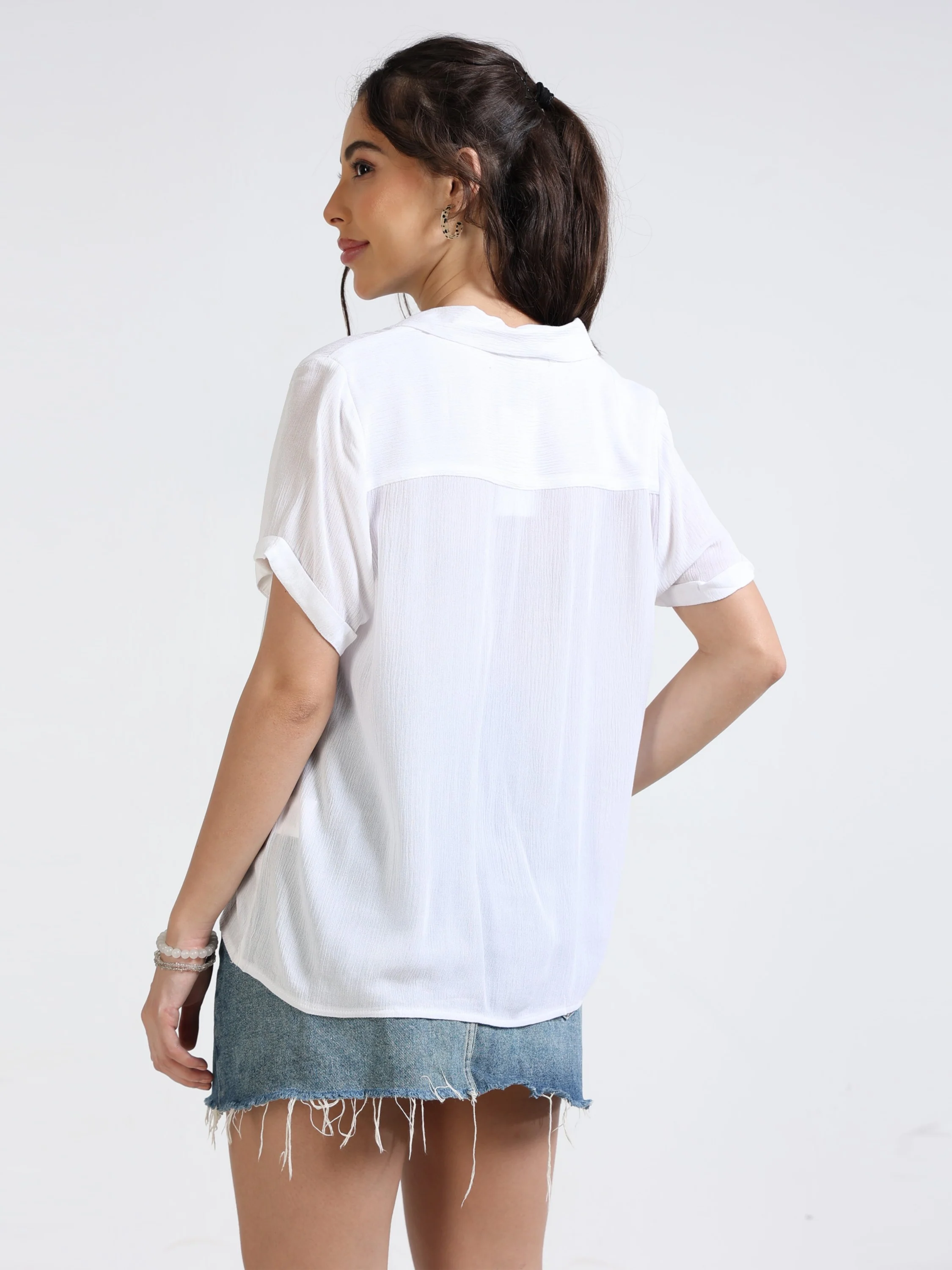 Women White Knot Tie Shirt - Image 4
