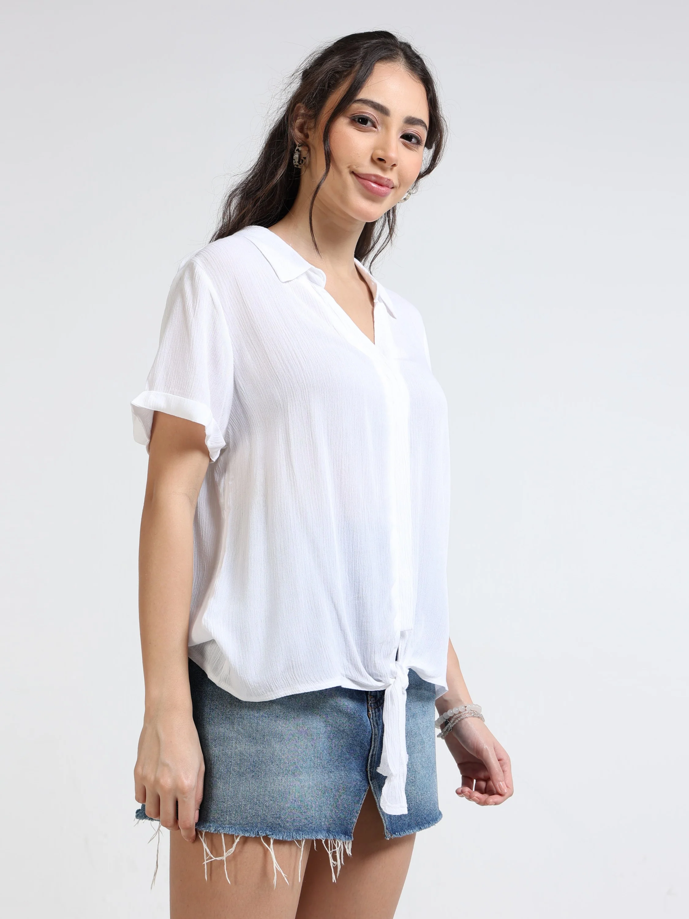 Women White Knot Tie Shirt - Image 6