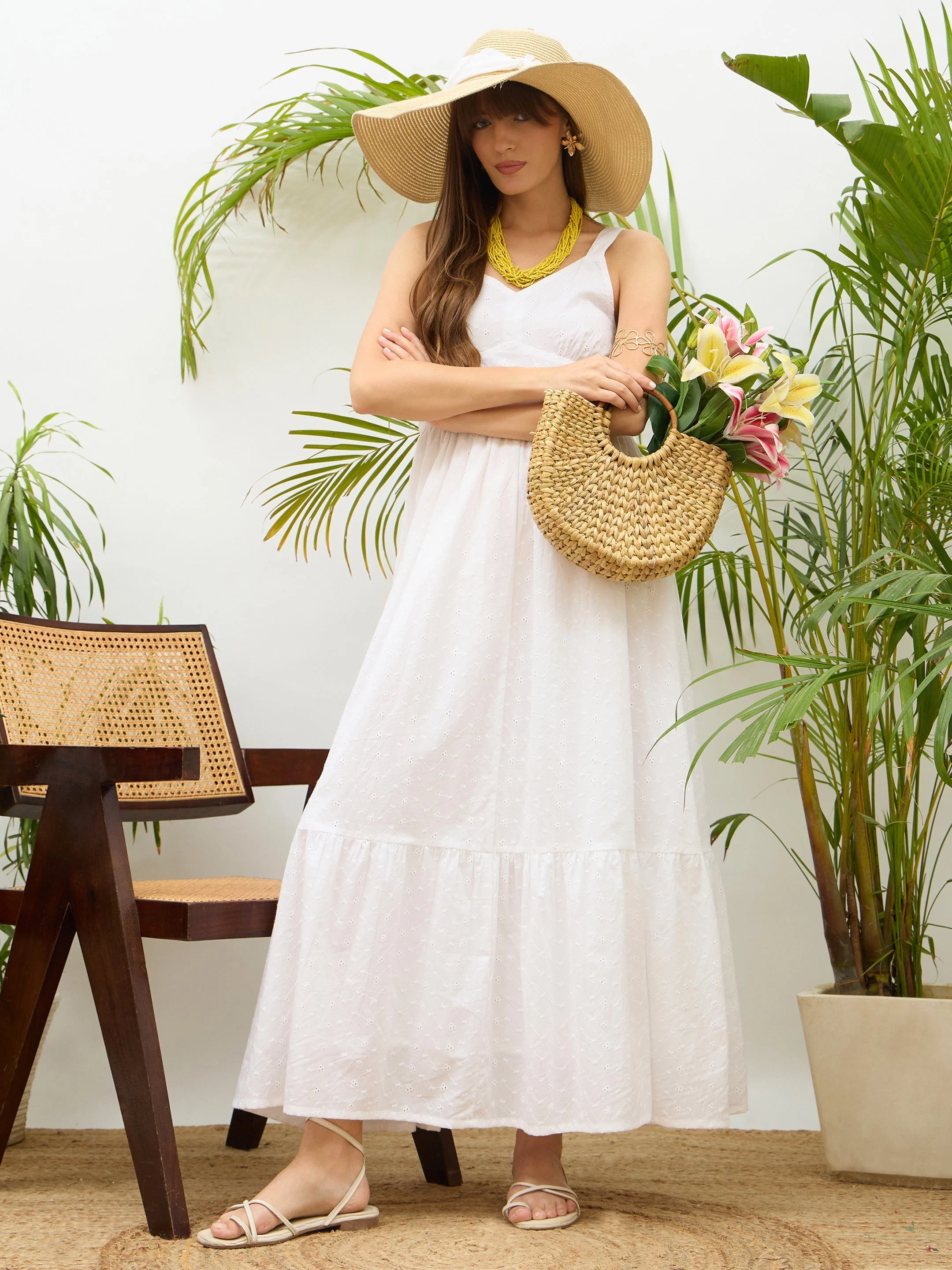 Women White  Strappy Maxi Dress - Image 2