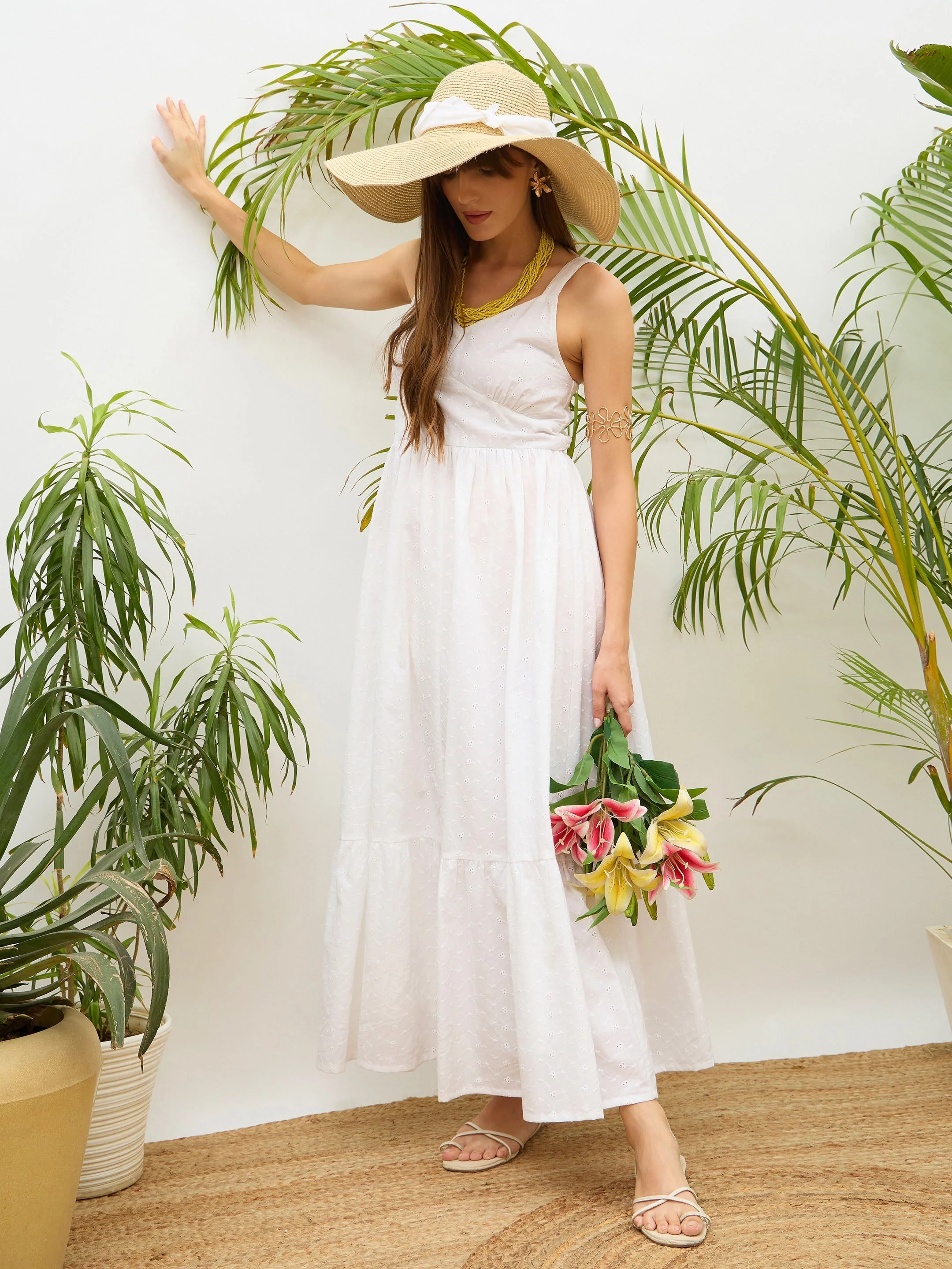 Women White  Strappy Maxi Dress - Image 6