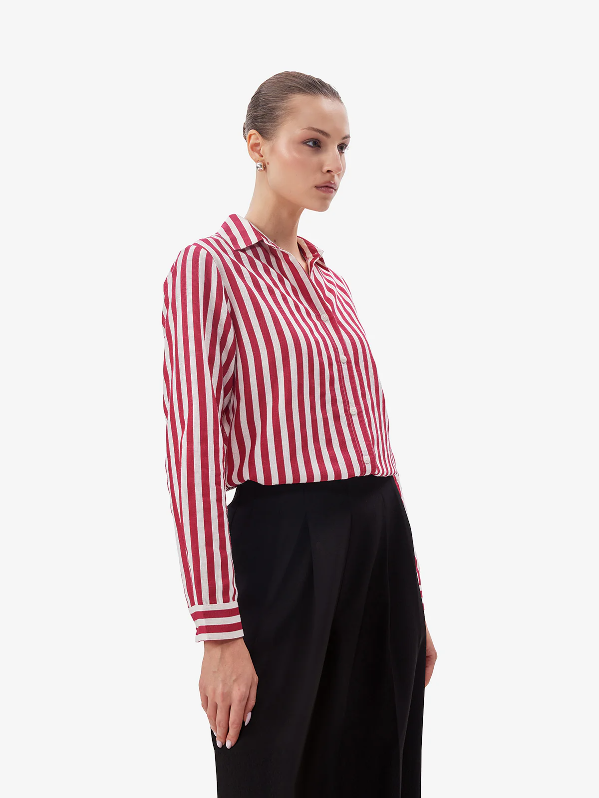 Women White Striped Button-Down Shirt - Image 3