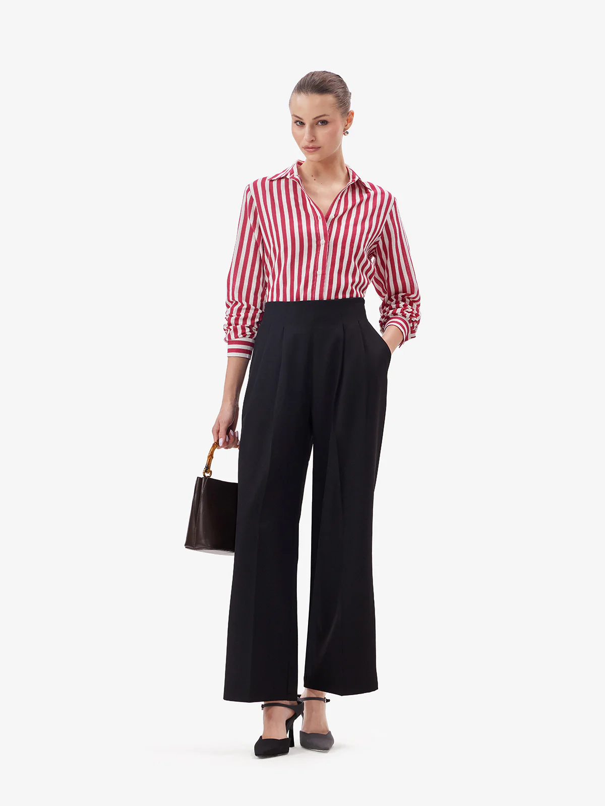 Women White Striped Button-Down Shirt - Image 4