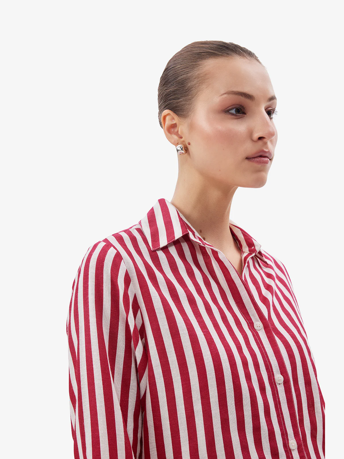 Women White Striped Button-Down Shirt - Image 5