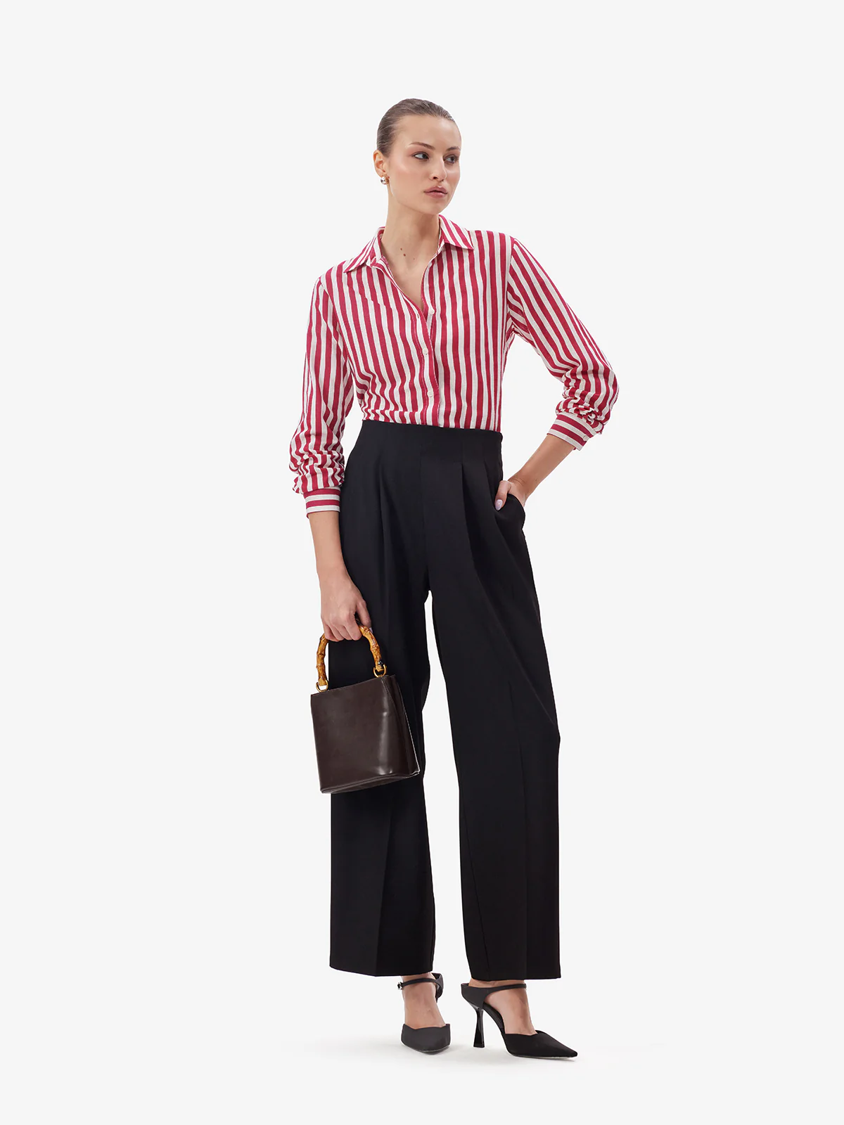 Women White Striped Button-Down Shirt - Image 6