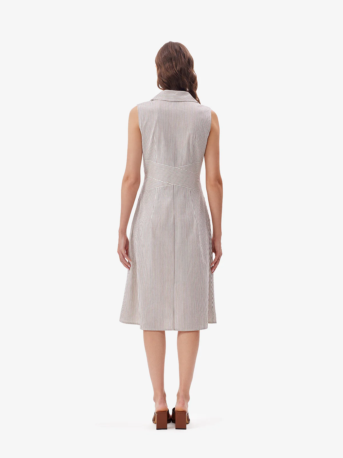 Women White Striped Midi Dress - Image 2