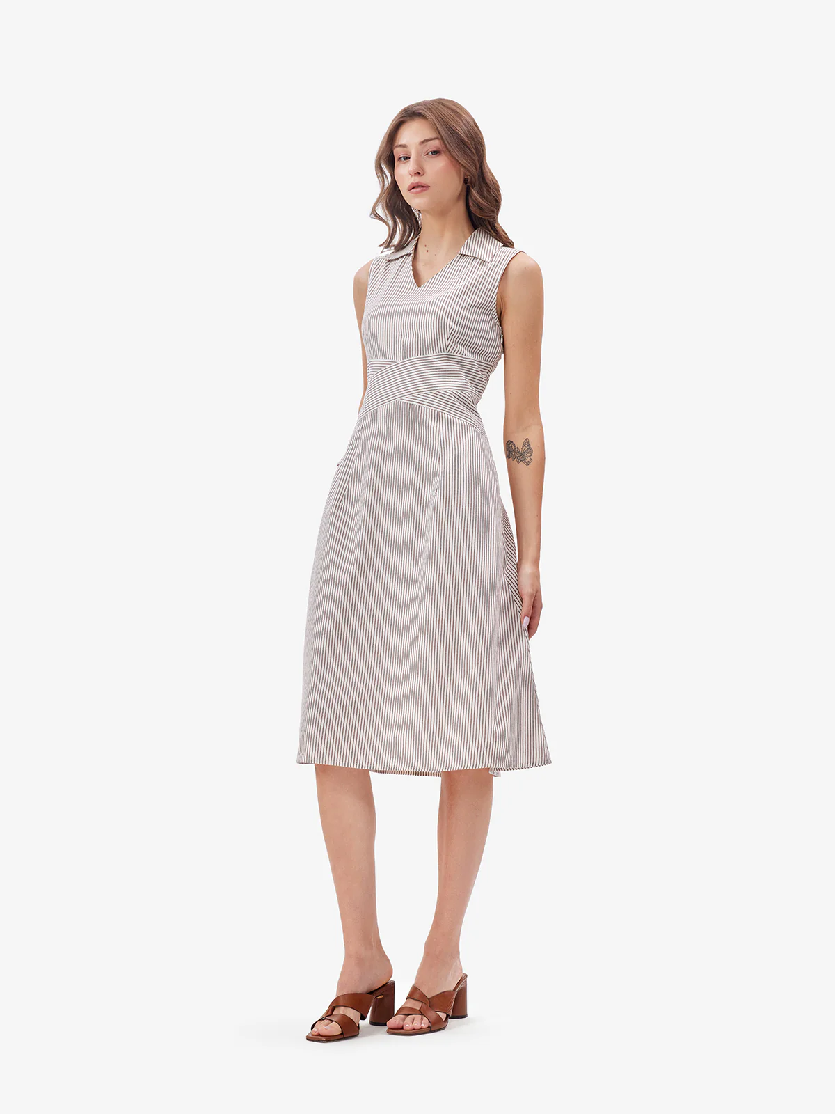Women White Striped Midi Dress - Image 3