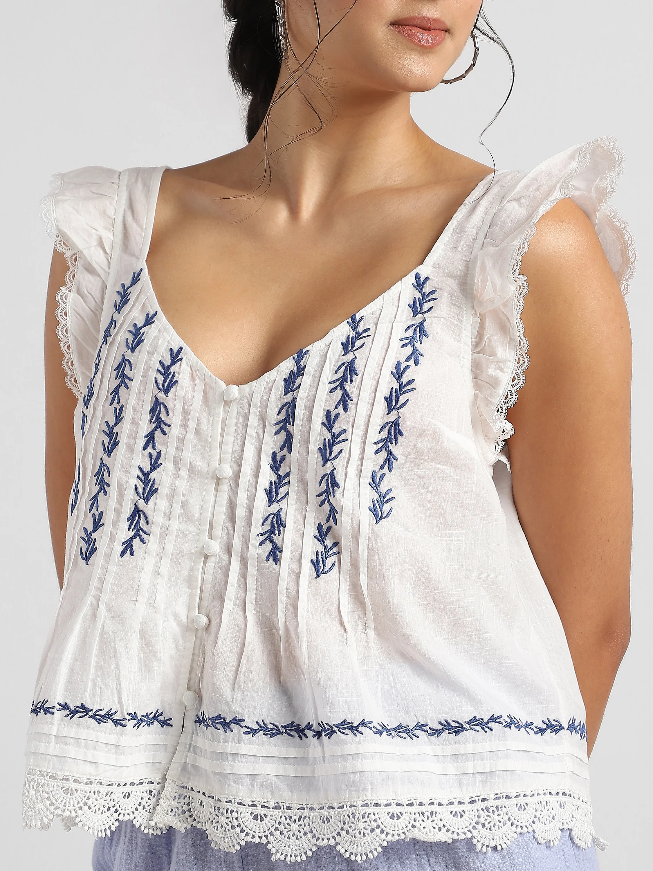 Women Embroidered Top with Lace Inserts - Image 6
