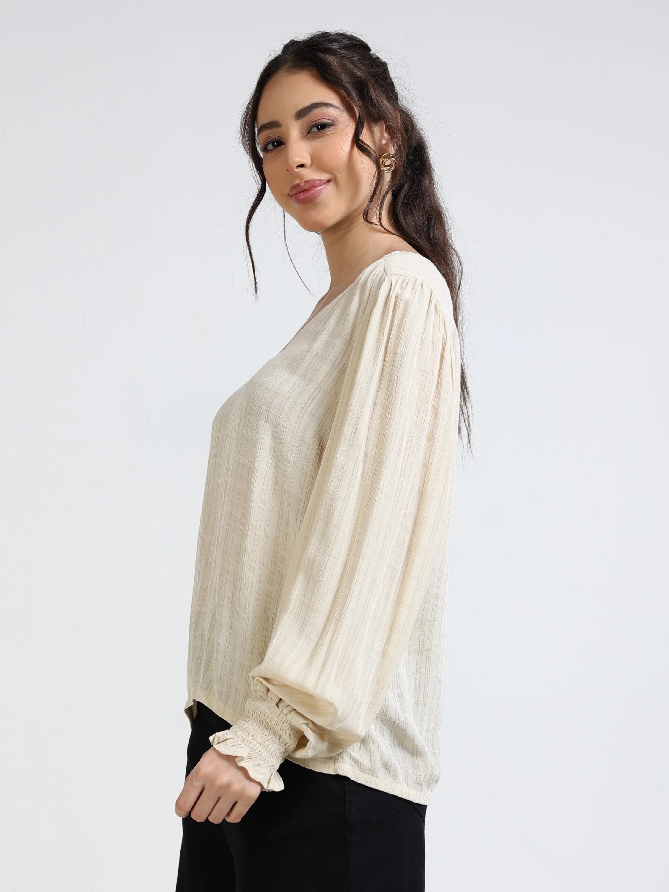 Women Beige Self Texture Top - Image 3