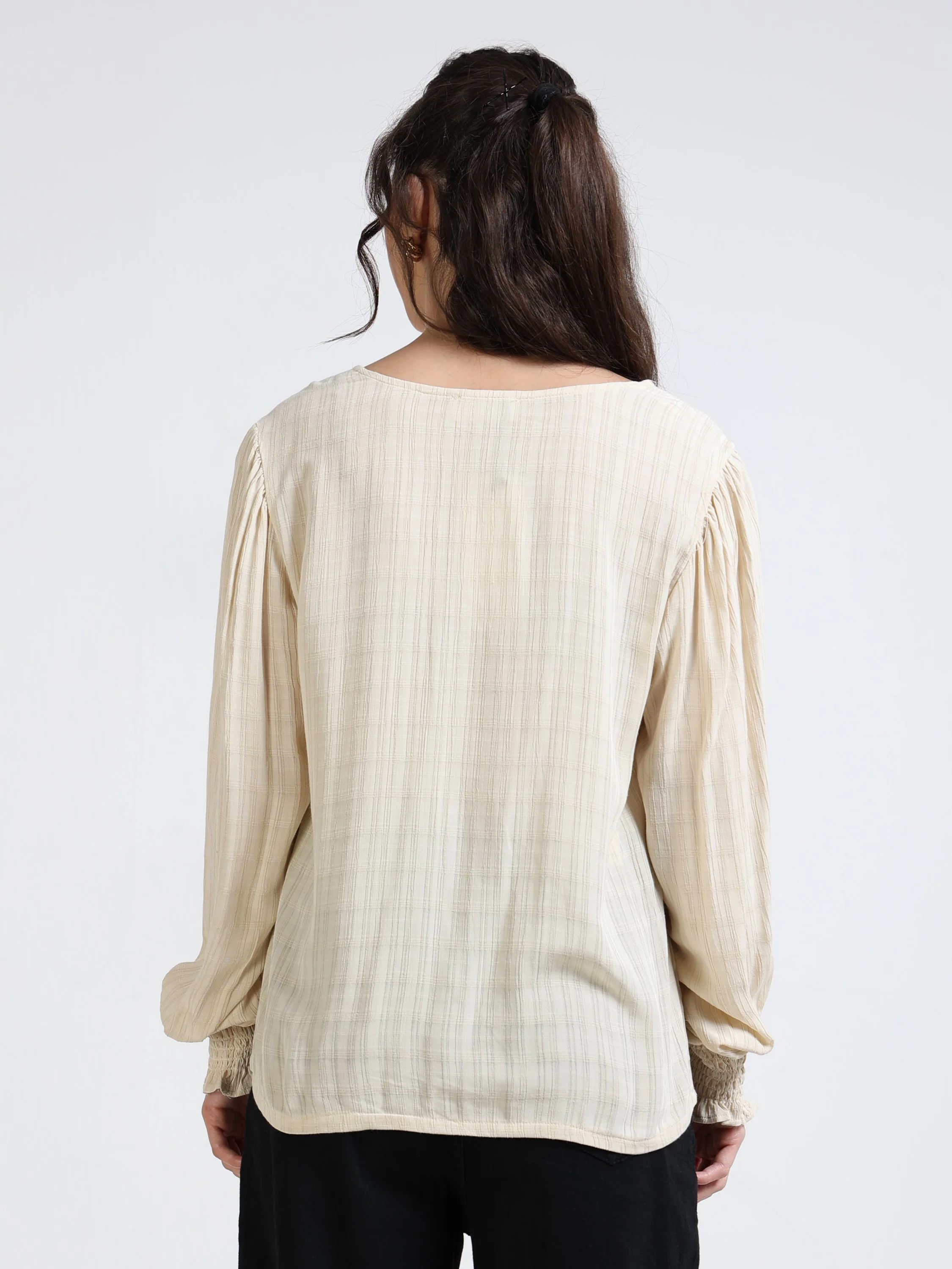Women Beige Self Texture Top - Image 5