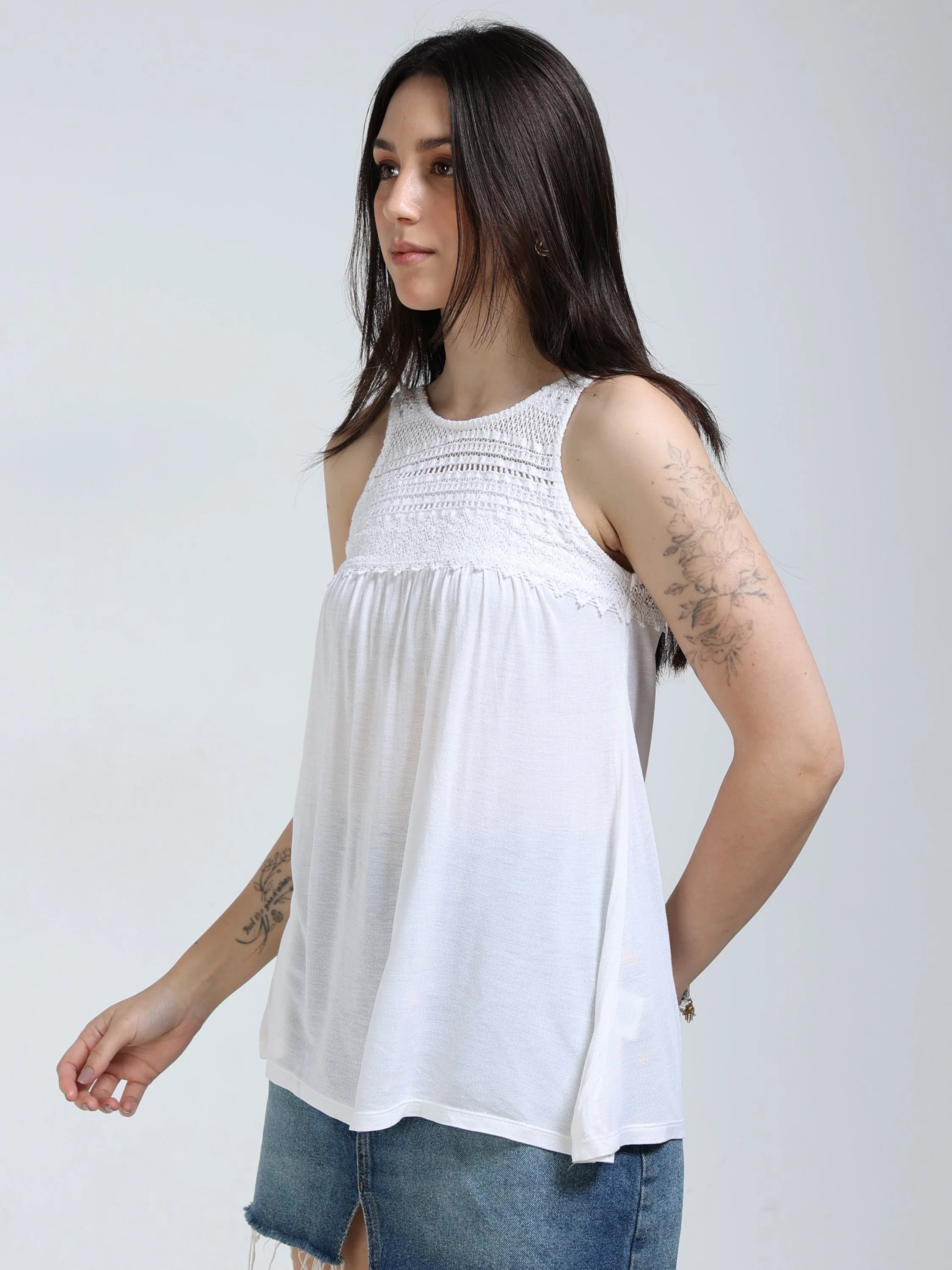 Women White Crochet Yoke Top - Image 5