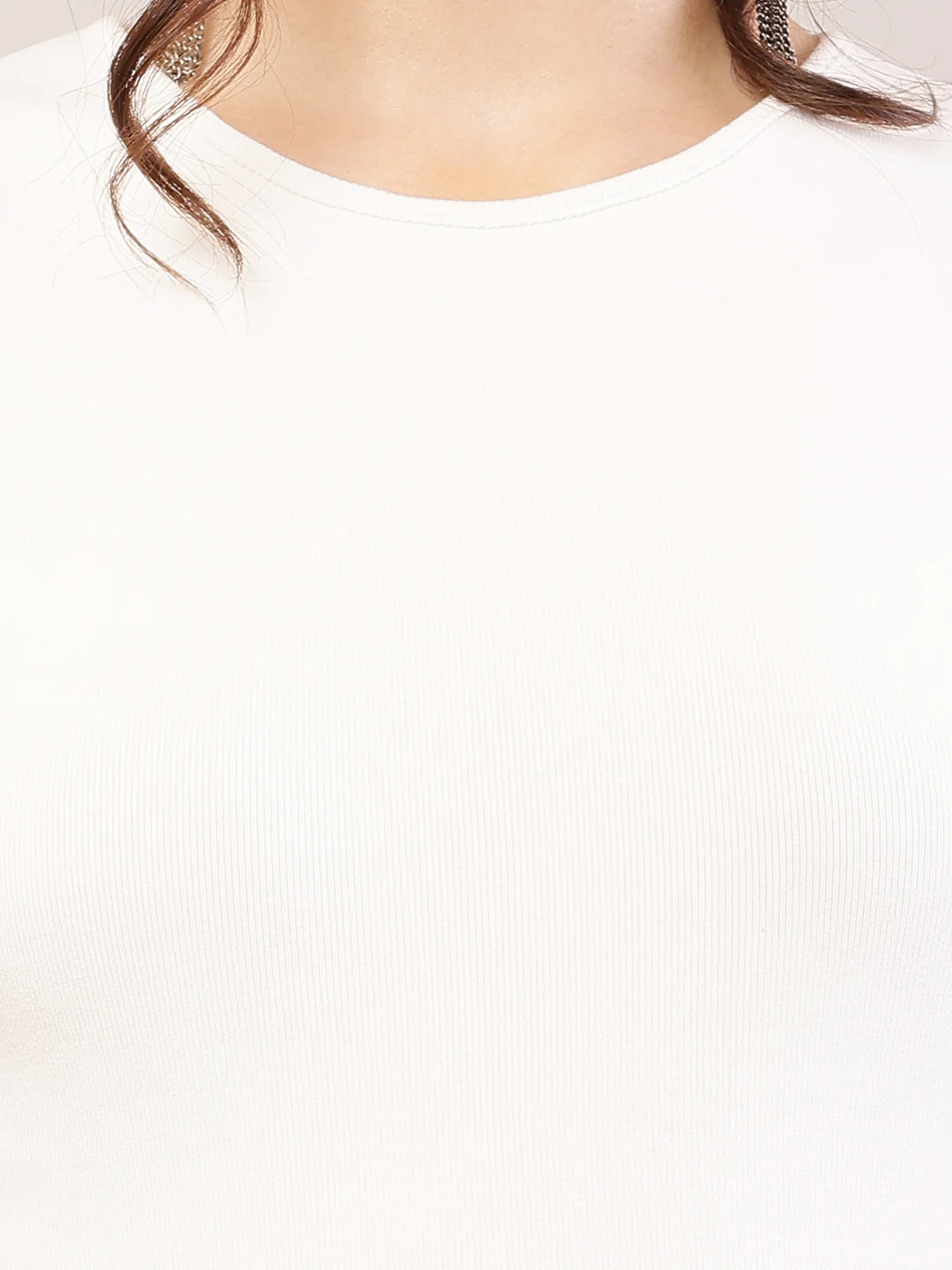 Women white viscose round neck tank top. - Image 5