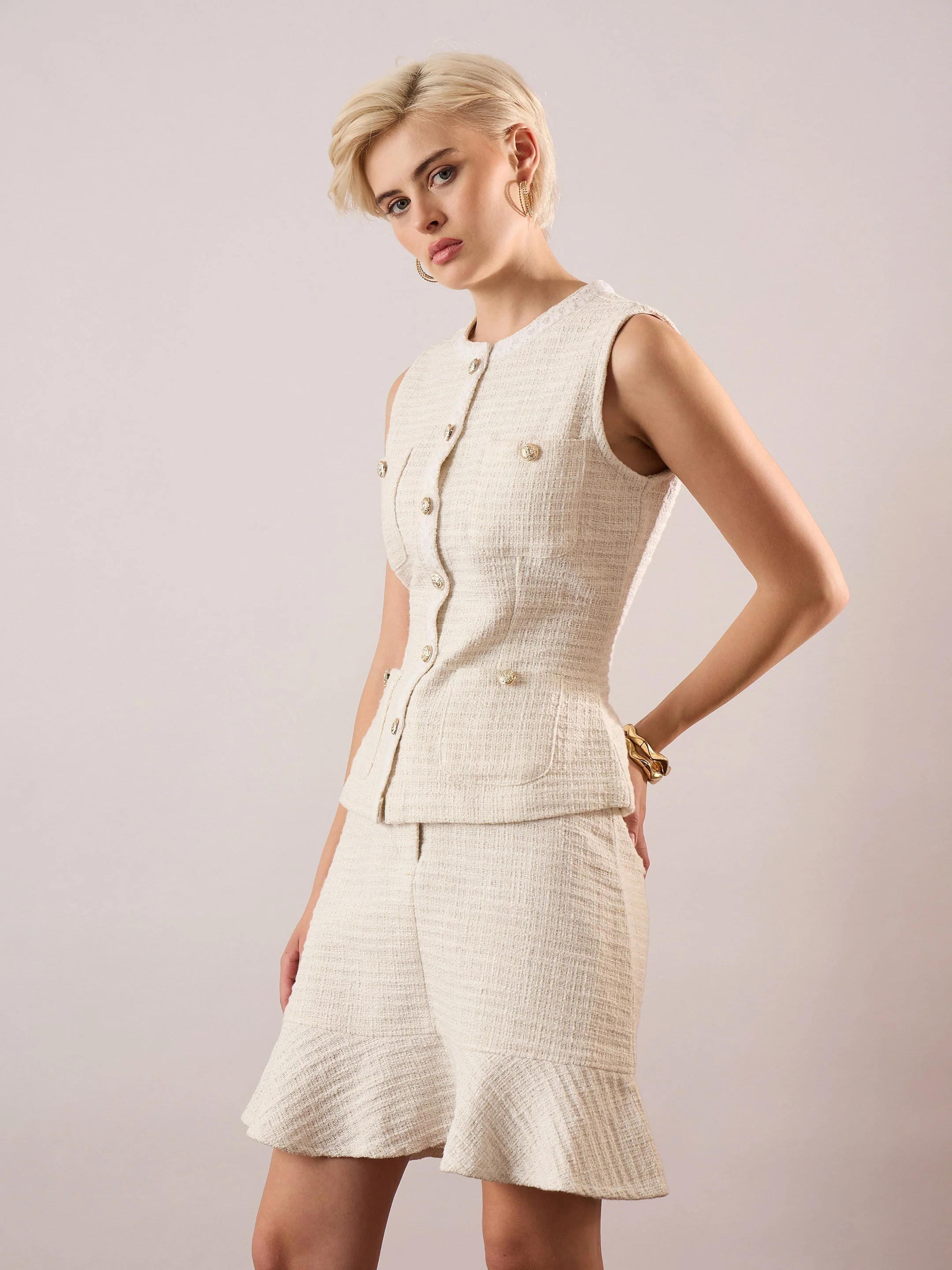 Women White Waist Top With Flared Mini Skirt - Image 3