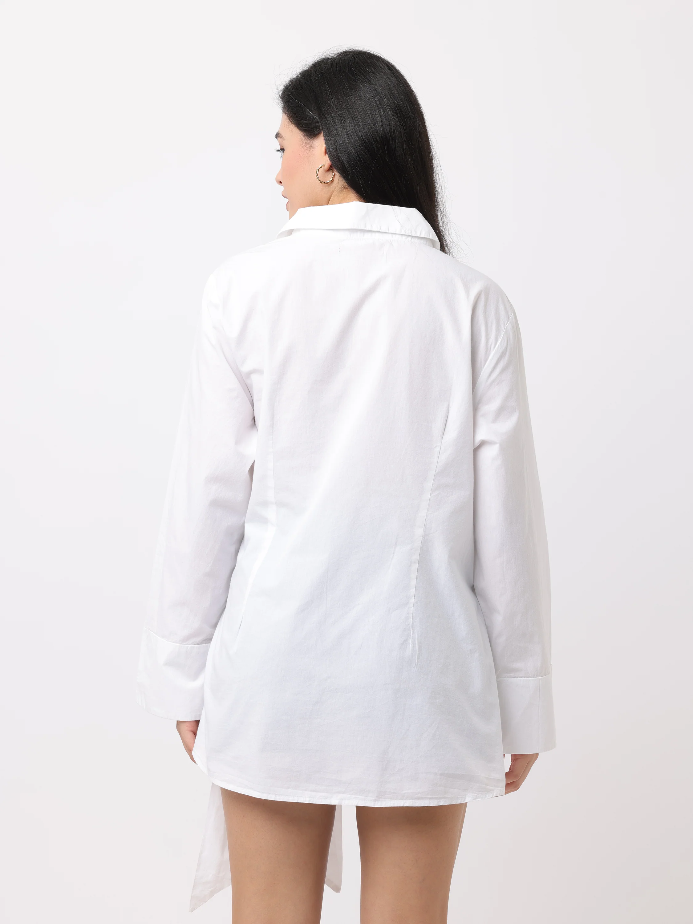 Women White Wrap Around Shirt Dress - Image 4