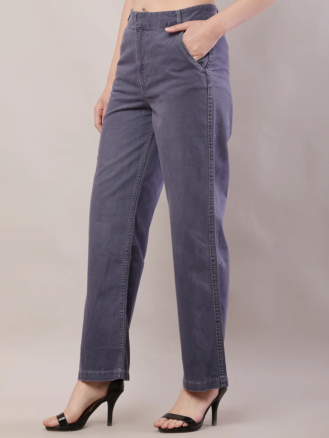 Women Wide Leg Grey Pant - Image 2