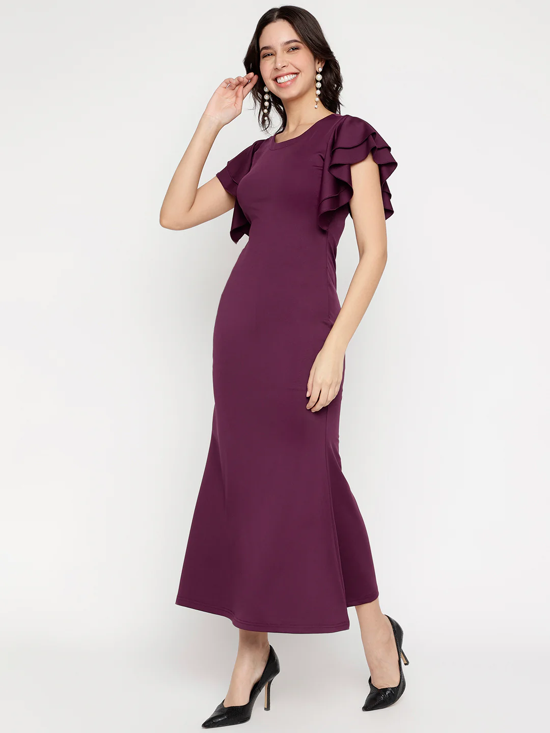 Women Wine Armani Zurich Charm Midi Dress - Image 4
