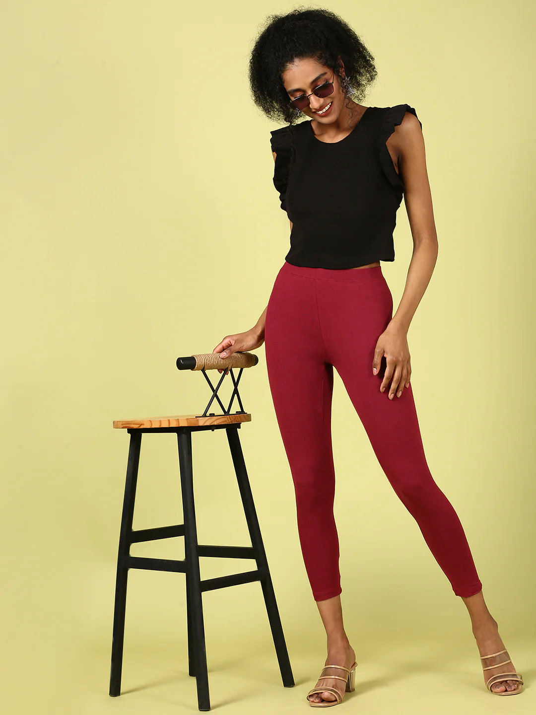 Women Wine Casual Leggings - Image 5