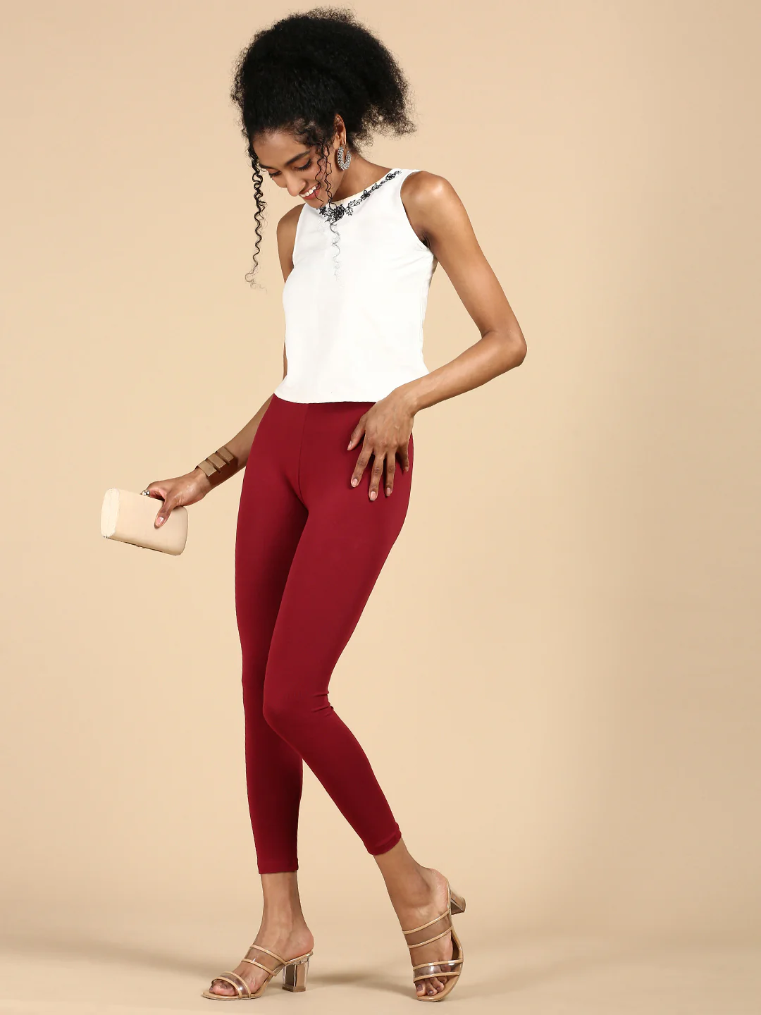 Women Wine Casual Leggings - Image 4