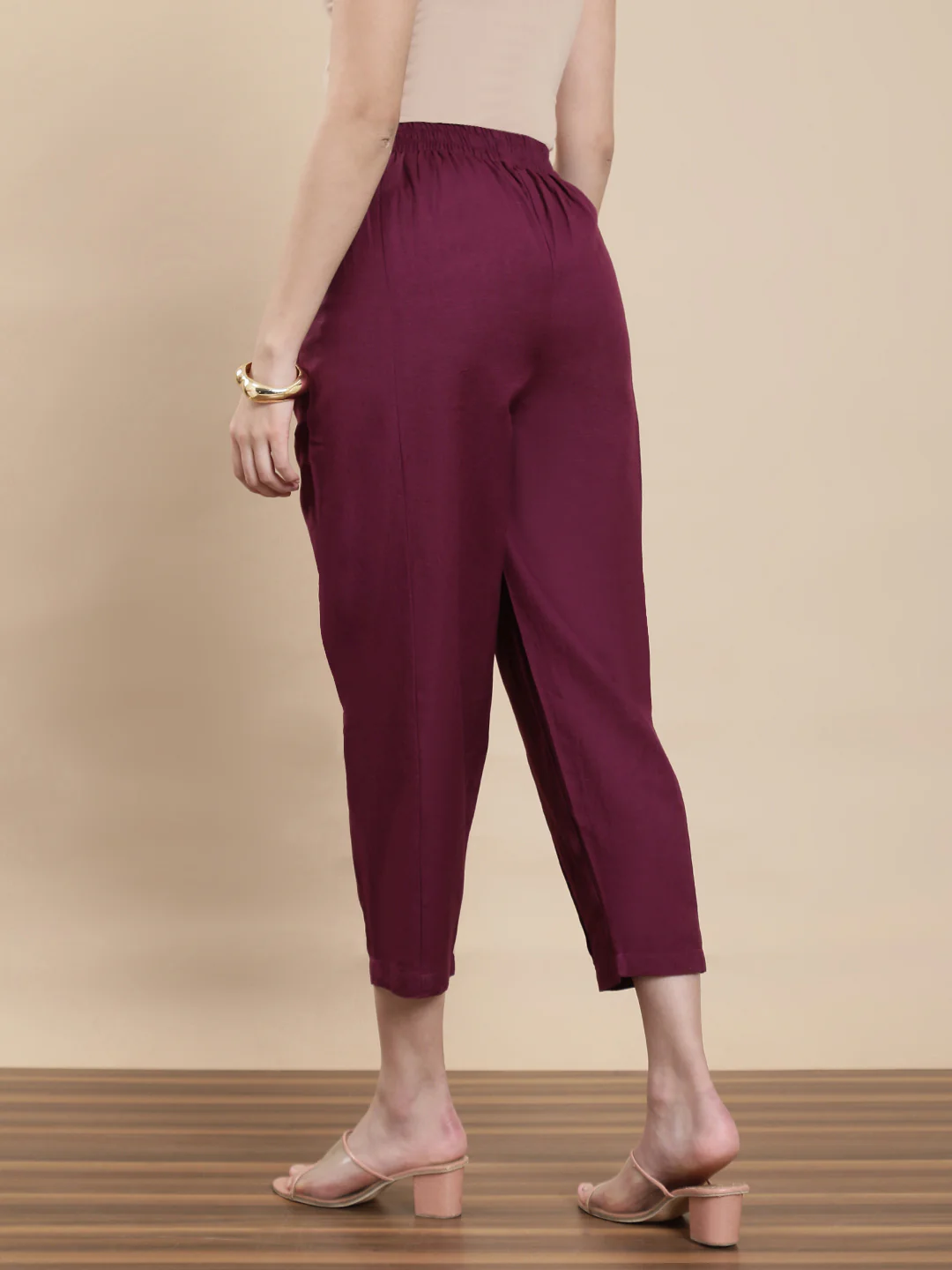 Women Wine Casual Pants - Image 2