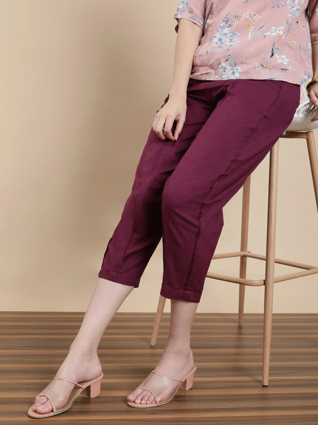 Women Wine Casual Pants - Image 3