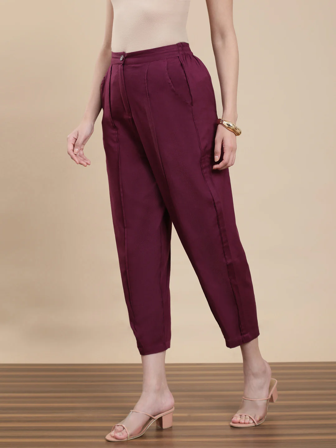 Women Wine Casual Pants - Image 4