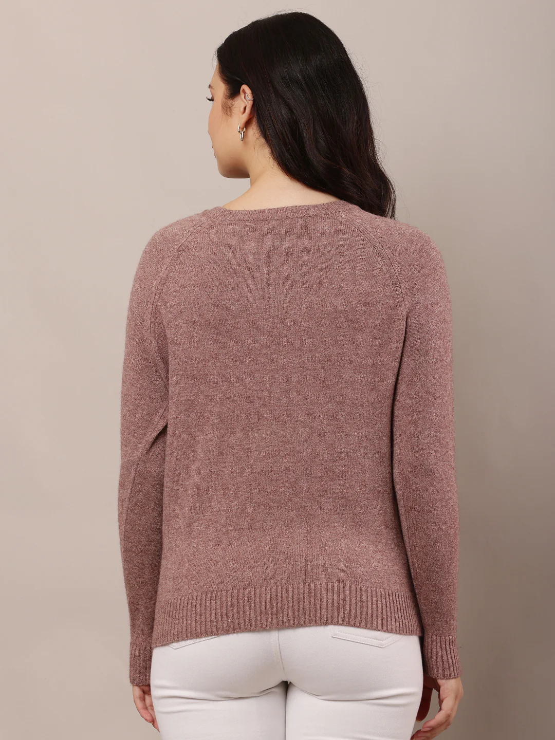 Women Wine Round Neck Sweater - Image 4
