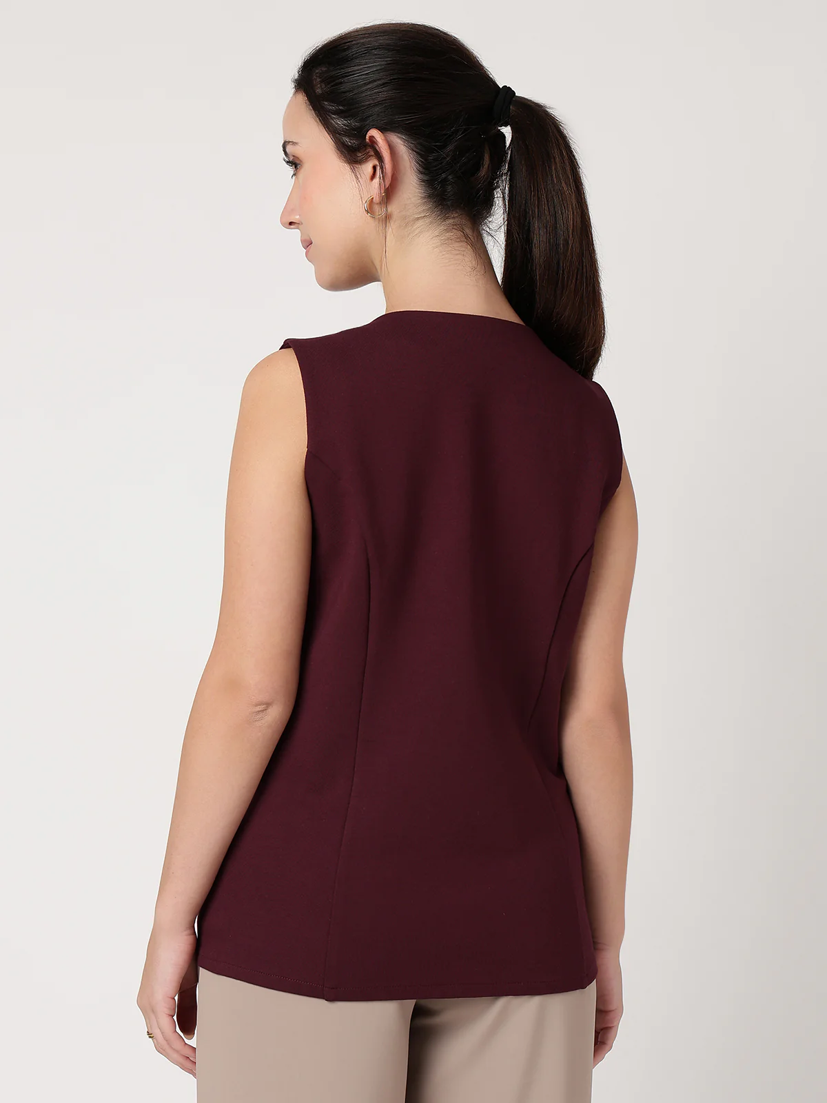 Women Wine Solid Waistcoat - Image 2