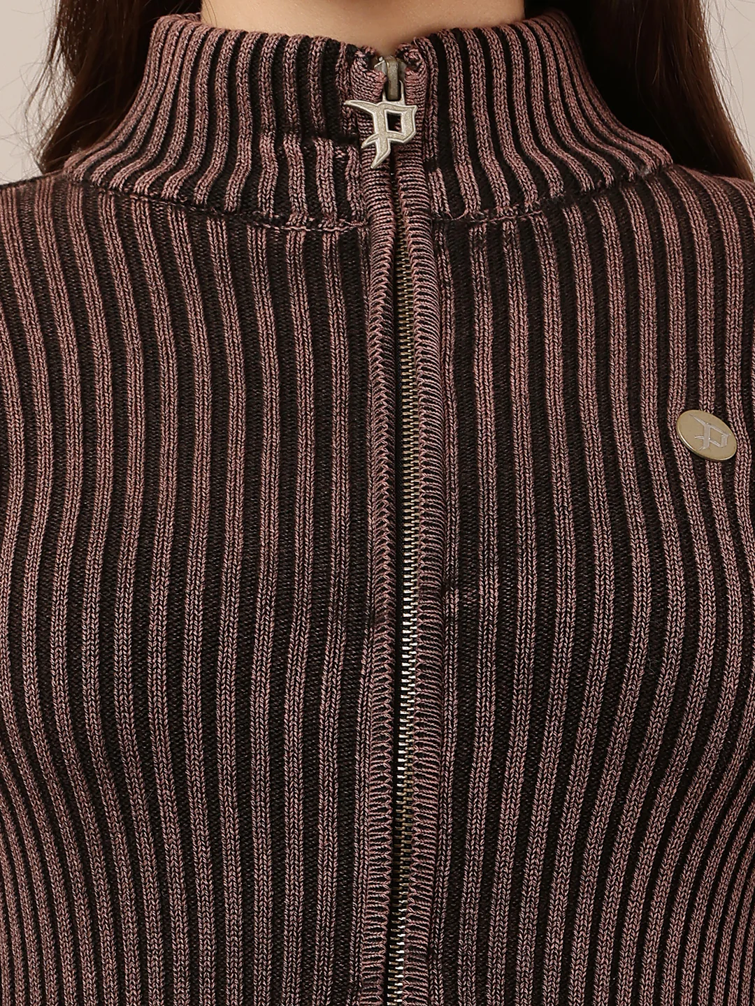 Women Wine Zip High Neck Prewinter Sweater - Image 5