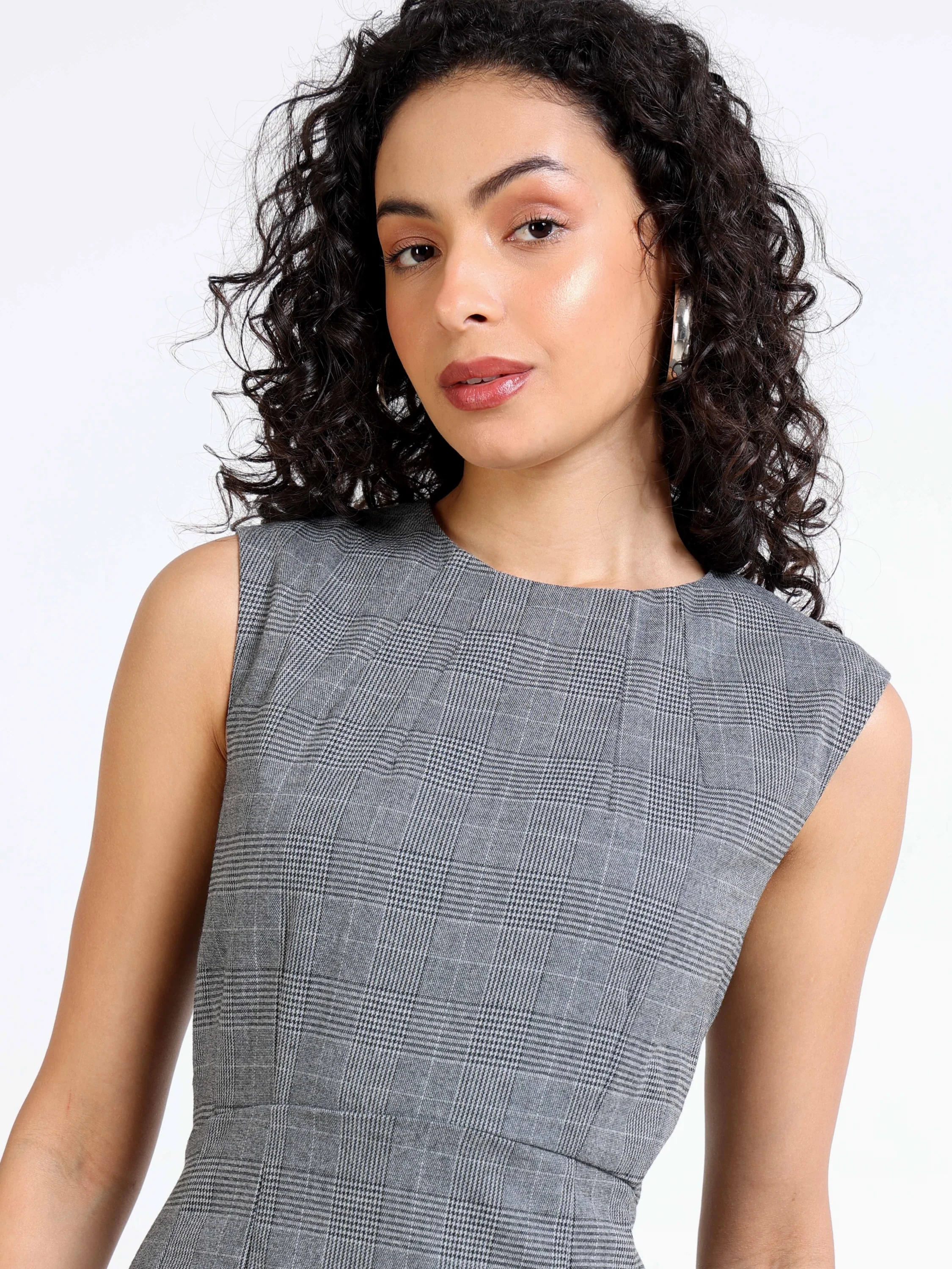 Women Winter Grey A-Line Dress - Image 3