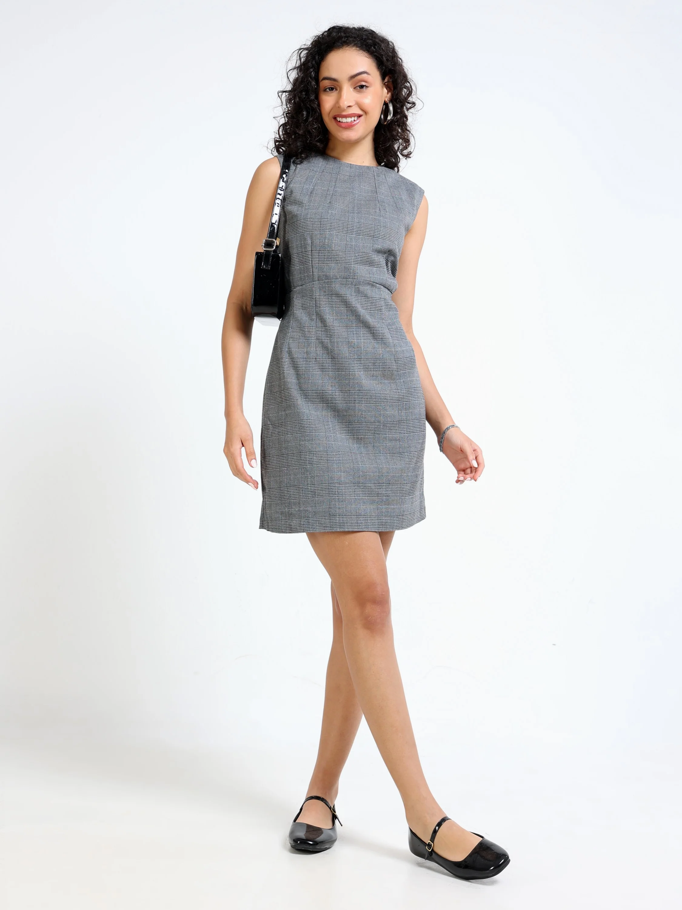 Women Winter Grey A-Line Dress - Image 6