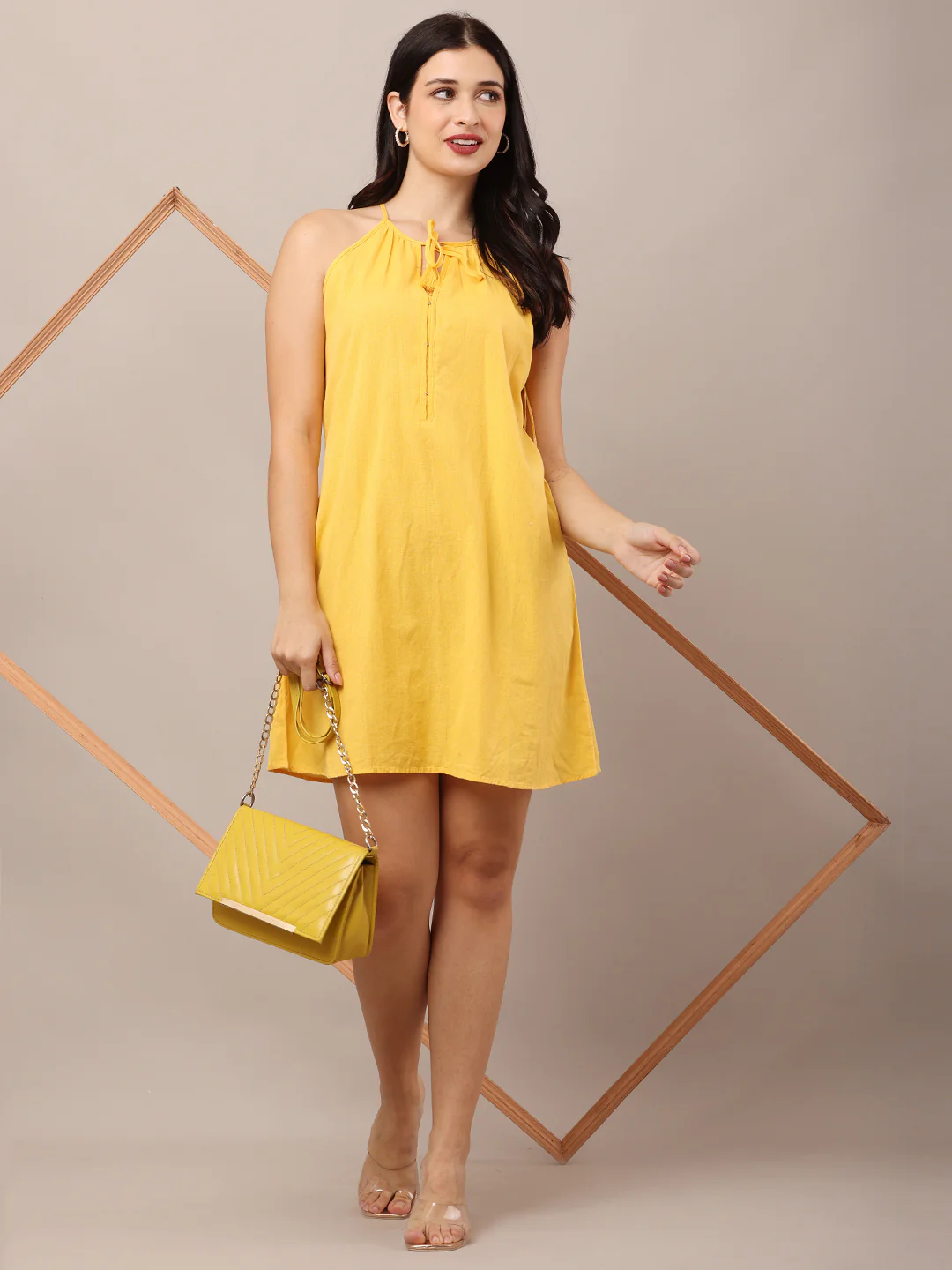 Women Yellow A-Line Dress - Image 3