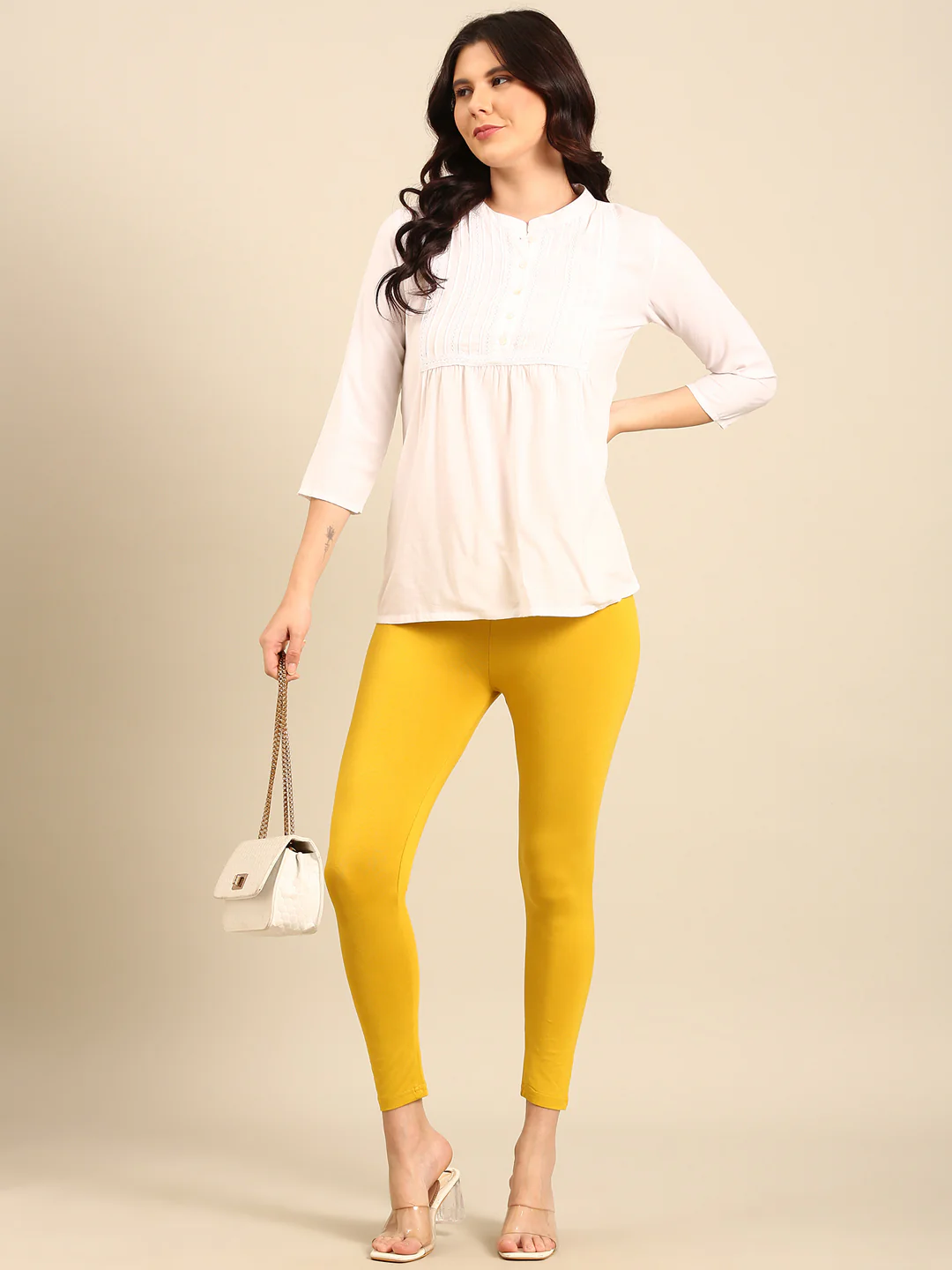Women Yellow Casual Leggings - Image 5