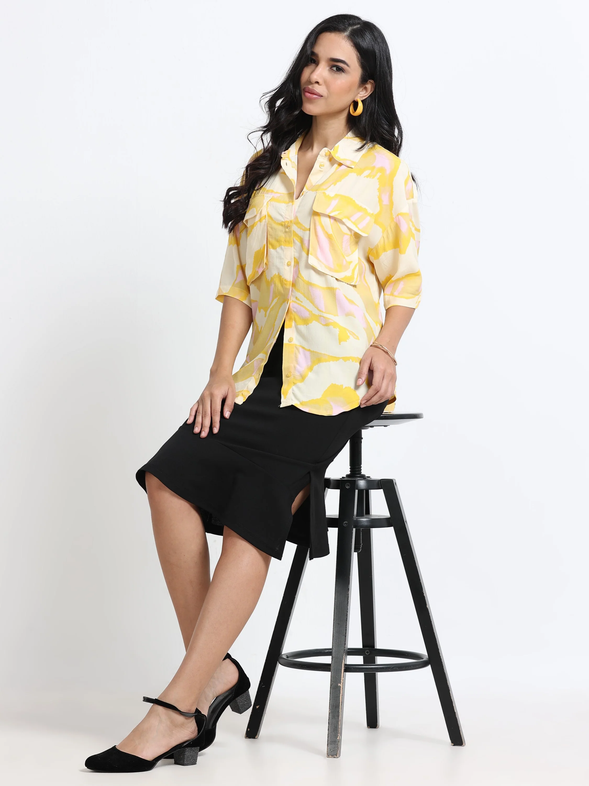 Women Yellow Double Pocket Comfort Shirt - Image 2