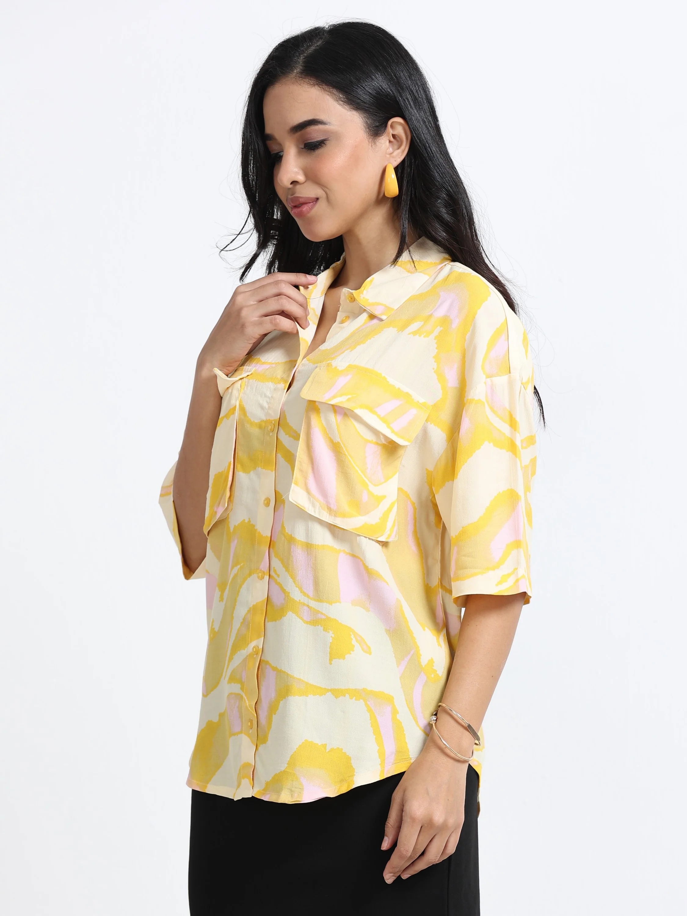 Women Yellow Double Pocket Comfort Shirt - Image 7