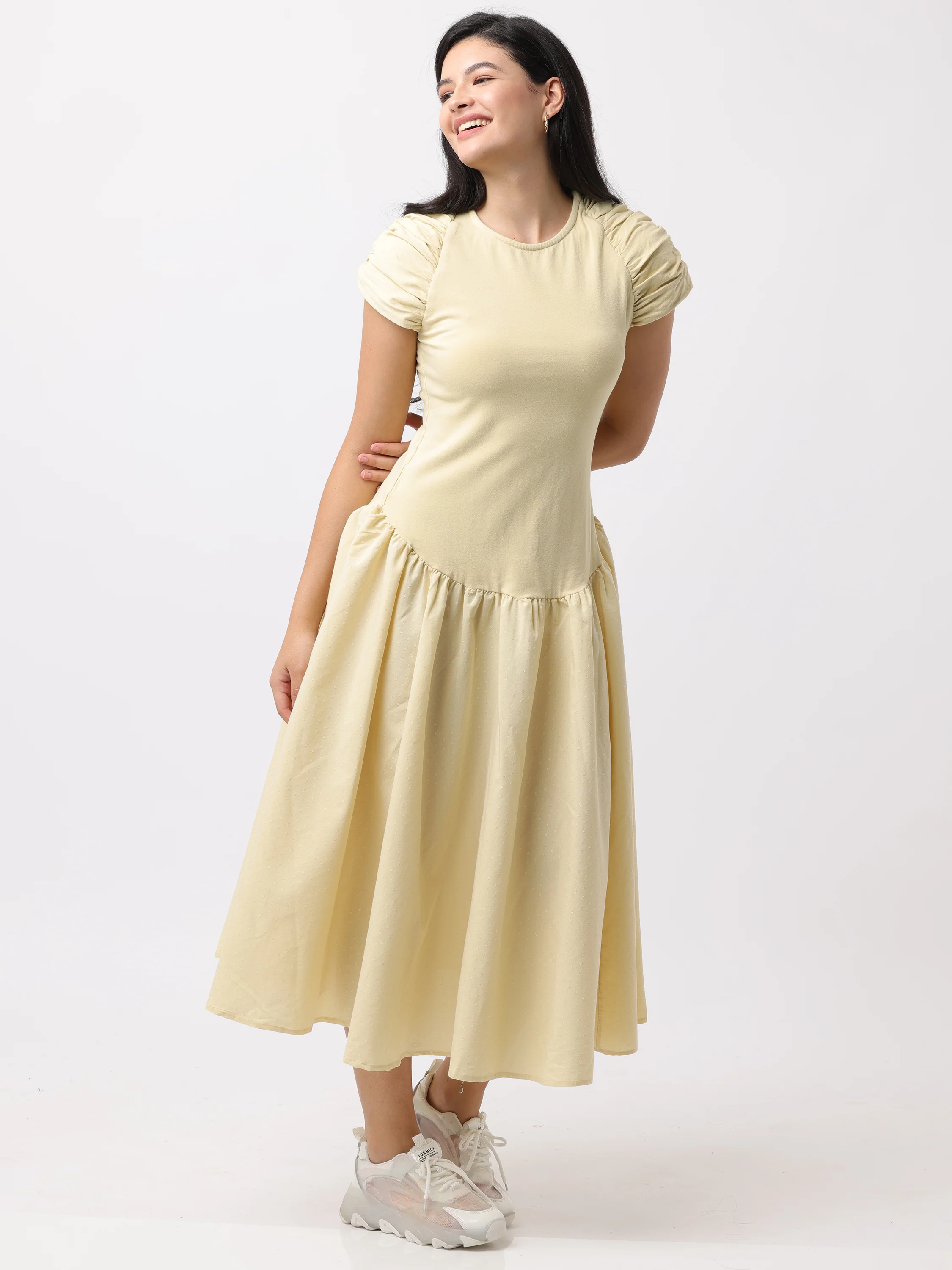 Women Yellow Fit and Flare Maxi Dress - Image 3