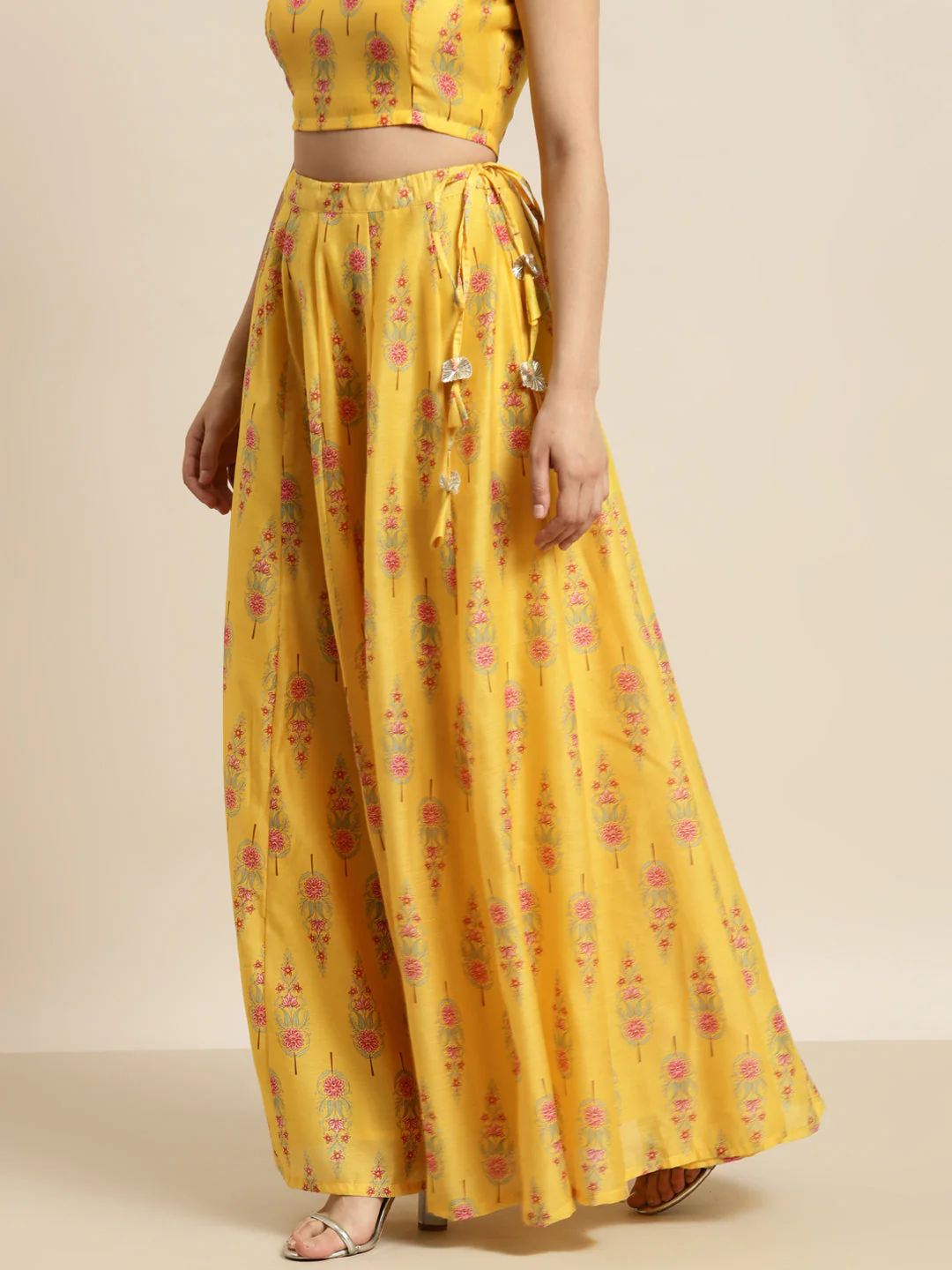 Women Yellow Floral Aanrkali Skirt - Image 2