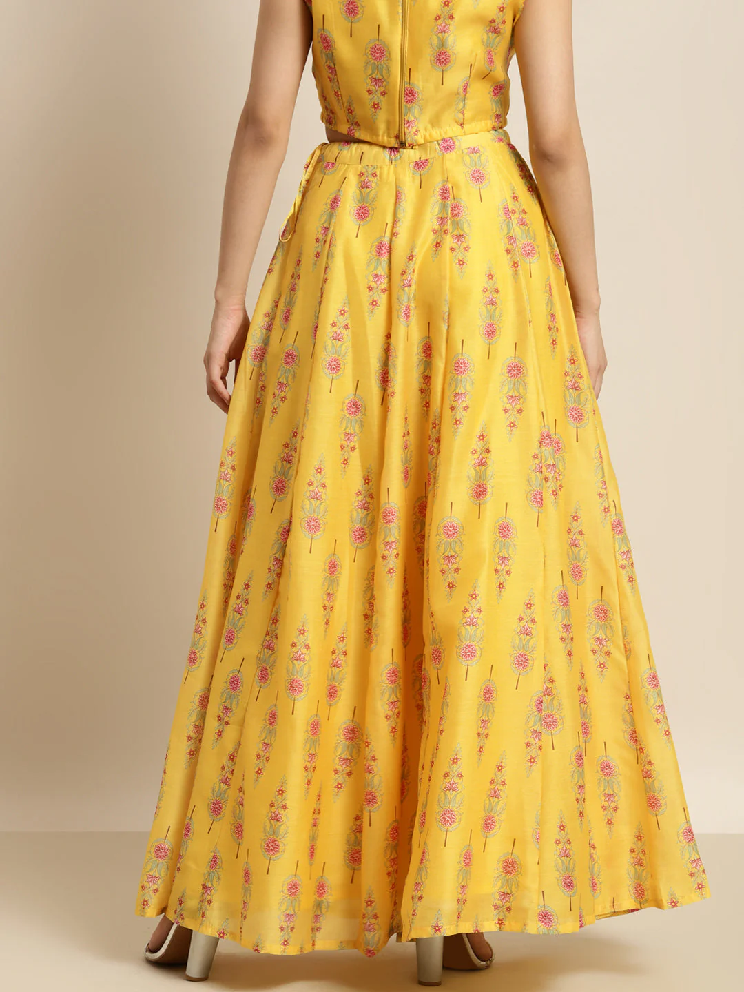 Women Yellow Floral Aanrkali Skirt - Image 3