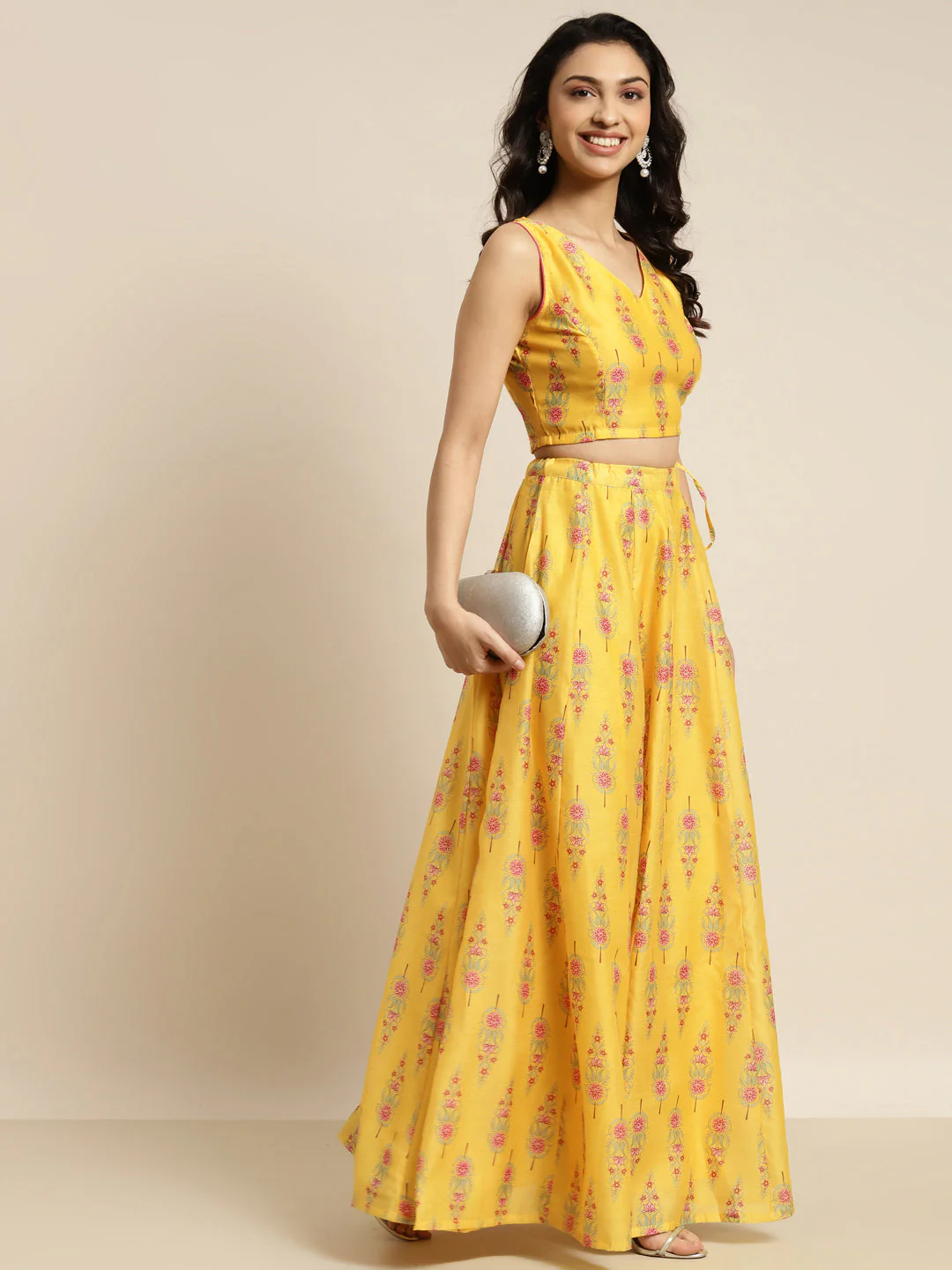 Women Yellow Floral Aanrkali Skirt - Image 4