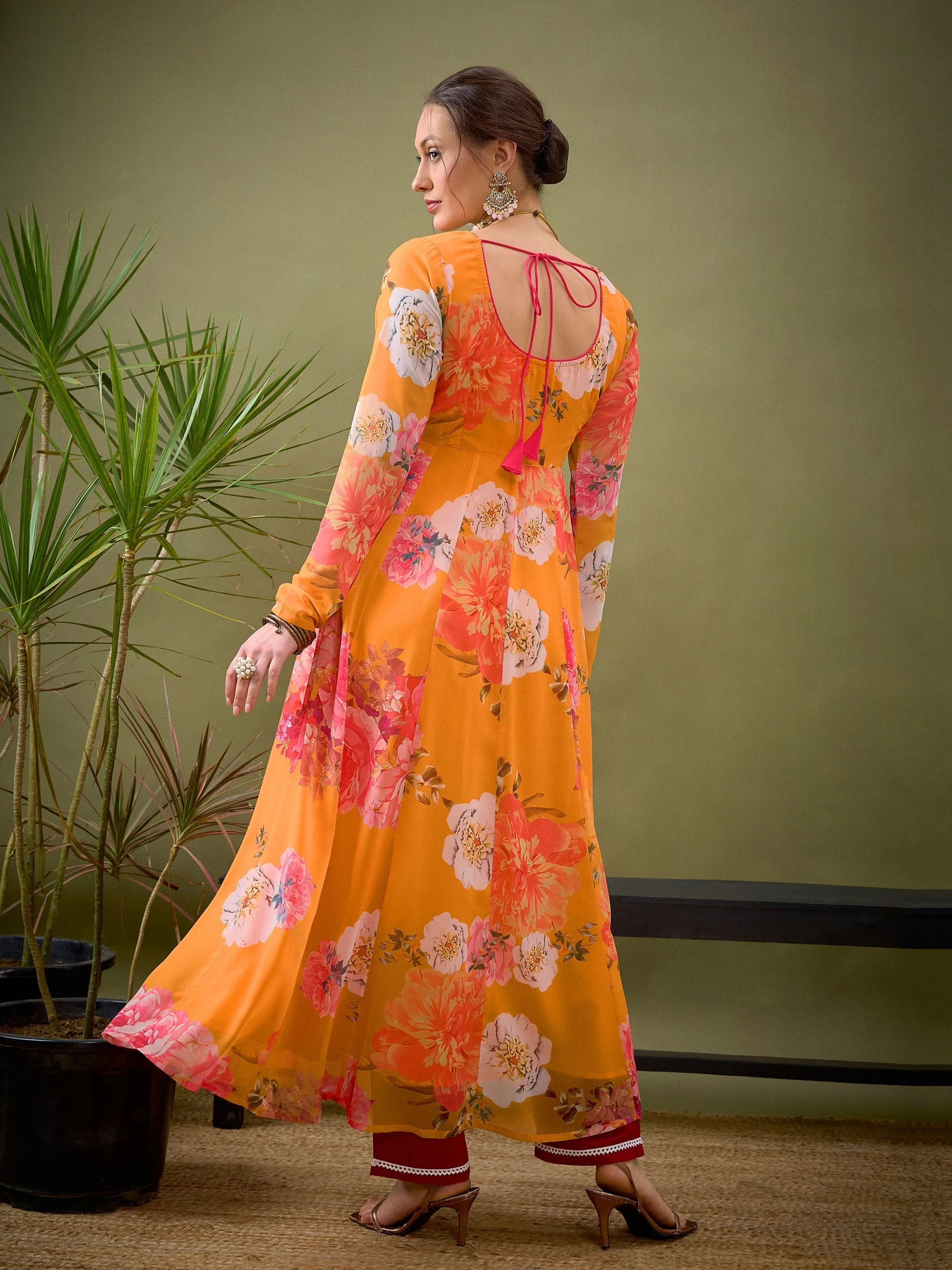 Women Yellow Floral Anarkali Kurta - Image 5