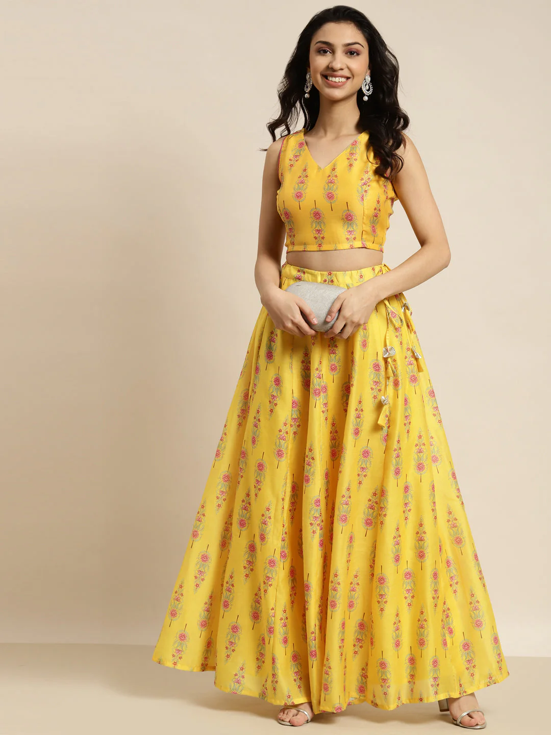 Women Yellow Floral Sleeveless Crop Top - Image 5
