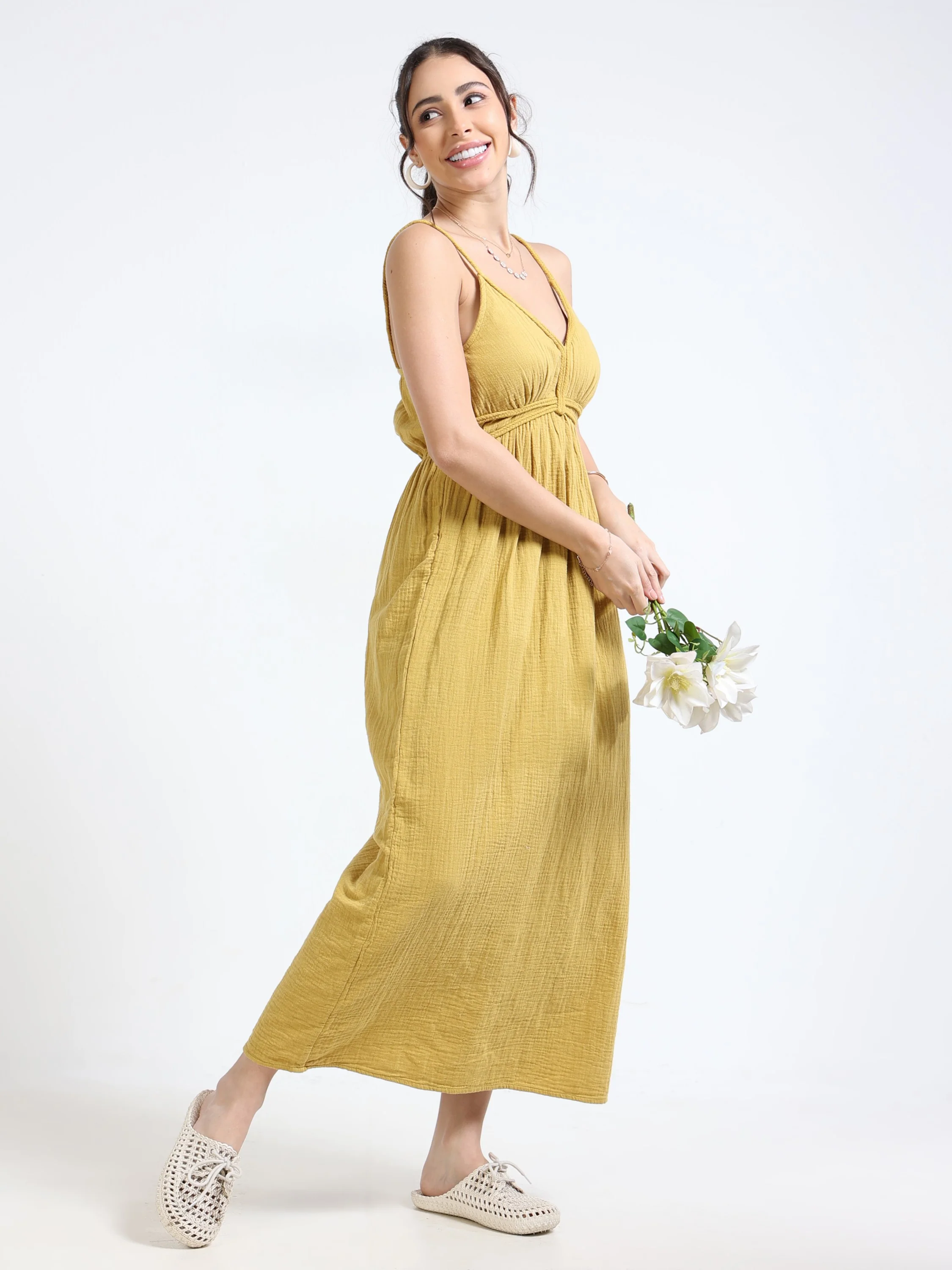 Women Yellow Maxi Vacation Dress - Image 2