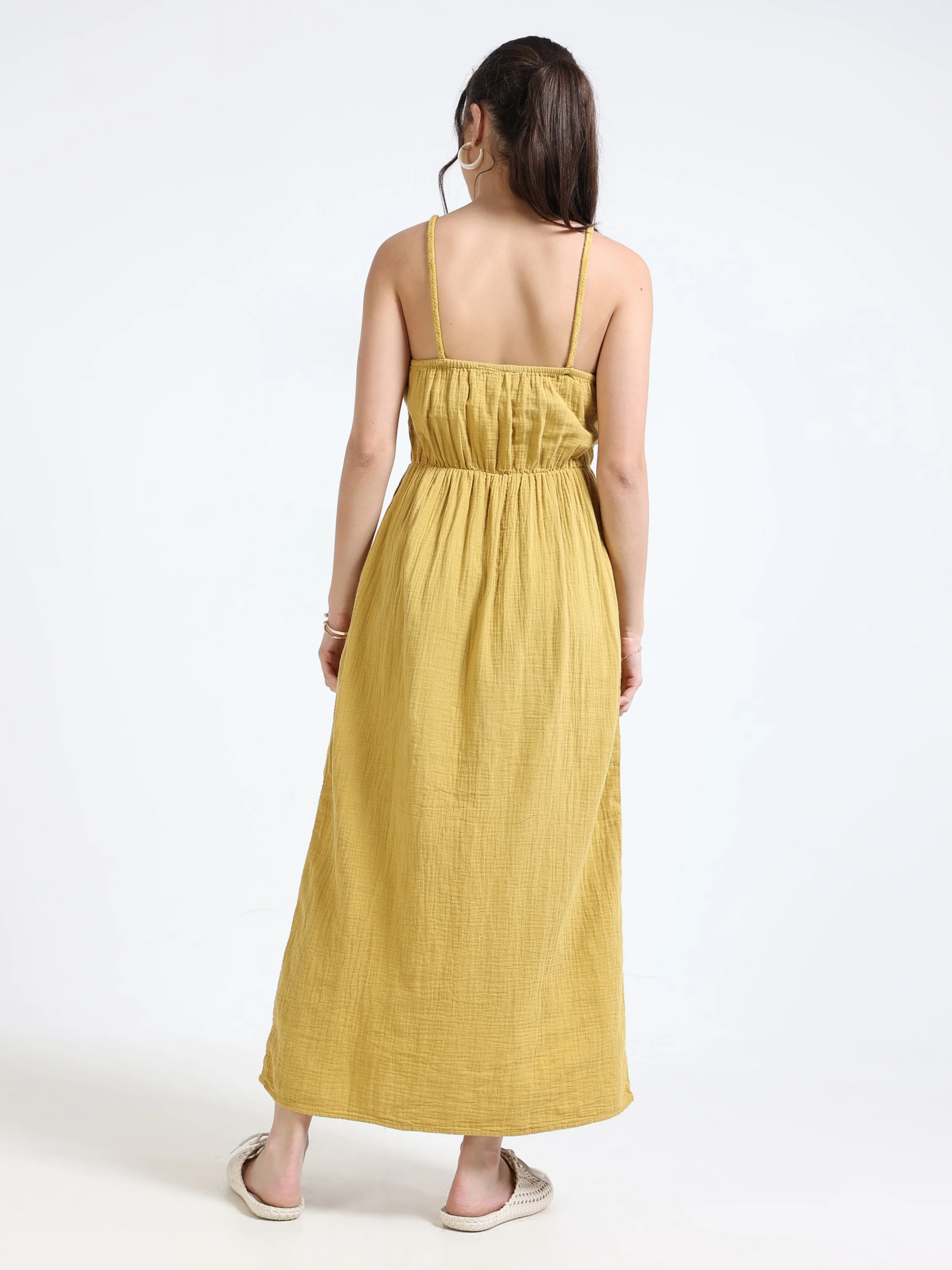 Women Yellow Maxi Vacation Dress - Image 3