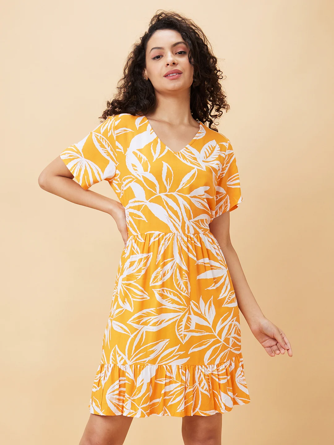 Women Yellow Printed A-Line Casual Dress - Image 2